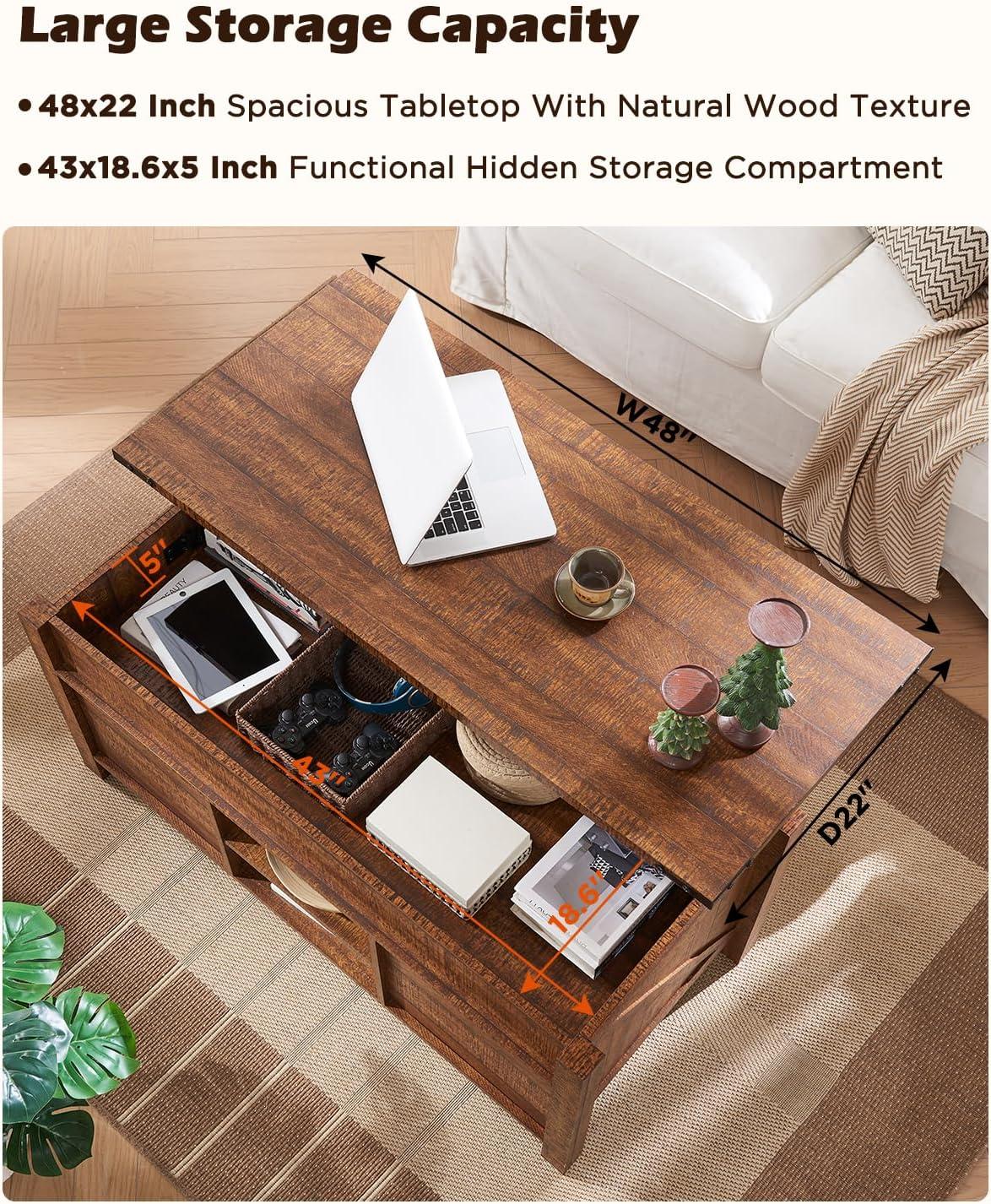 OKD Farmhouse Sturdy Coffee Table with Sliding Barn Doors and Storage Shelves for Living Room, Den, Family Room, or Office, Reclaimed Barnwood