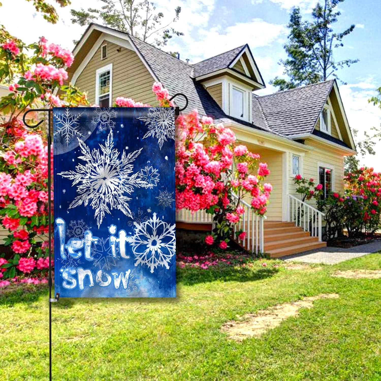 Anley Double Sided Winter Snowflake Garden Flag, Let It Snow Decorative Garden Flags - 18 x 12.5 Inch