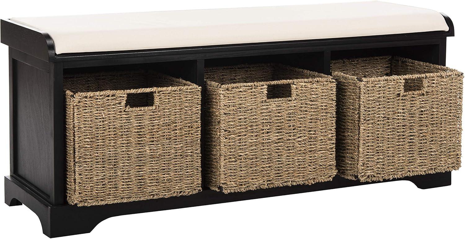 Lonan  Wicker Storage Bench - Black - Safavieh