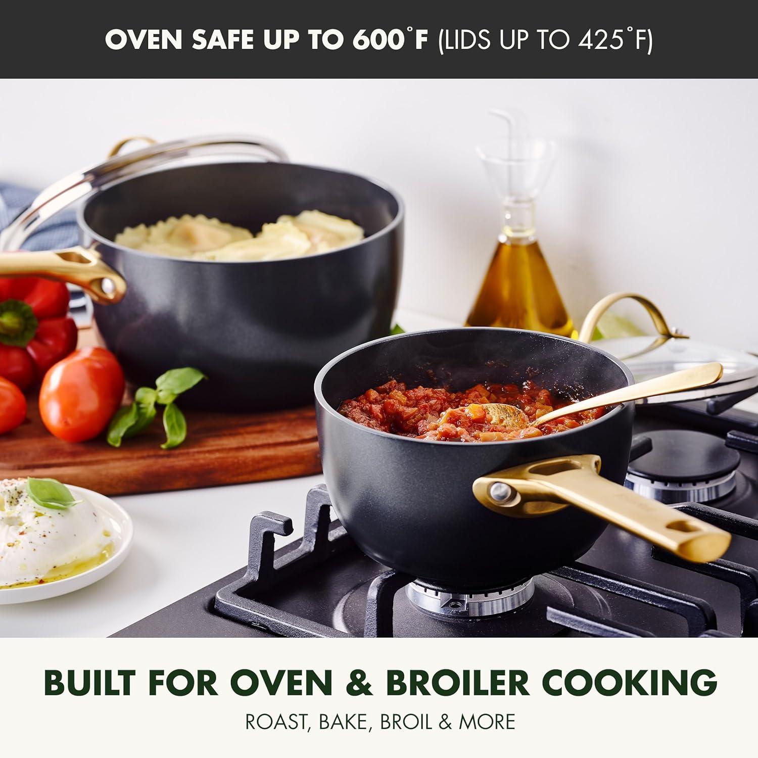 GreenPan GreenPan Reserve Black Healthy Ceramic Nonstick Saucepan Set with Lids, 1.5qt and 3qt