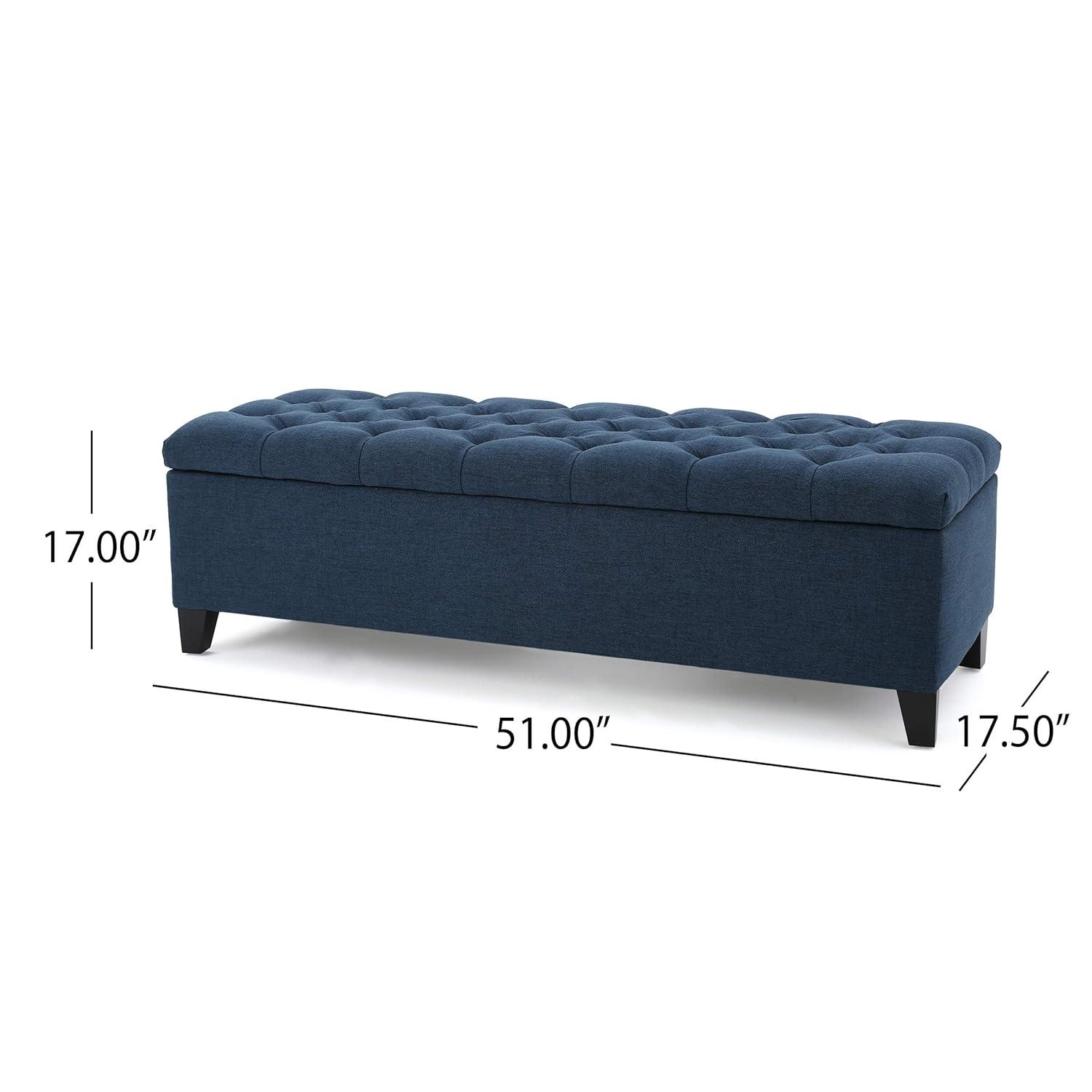 Ottilie Storage Ottoman Dark Blue - Christopher Knight Home: Upholstered Bedroom Seating with Tufted Lid