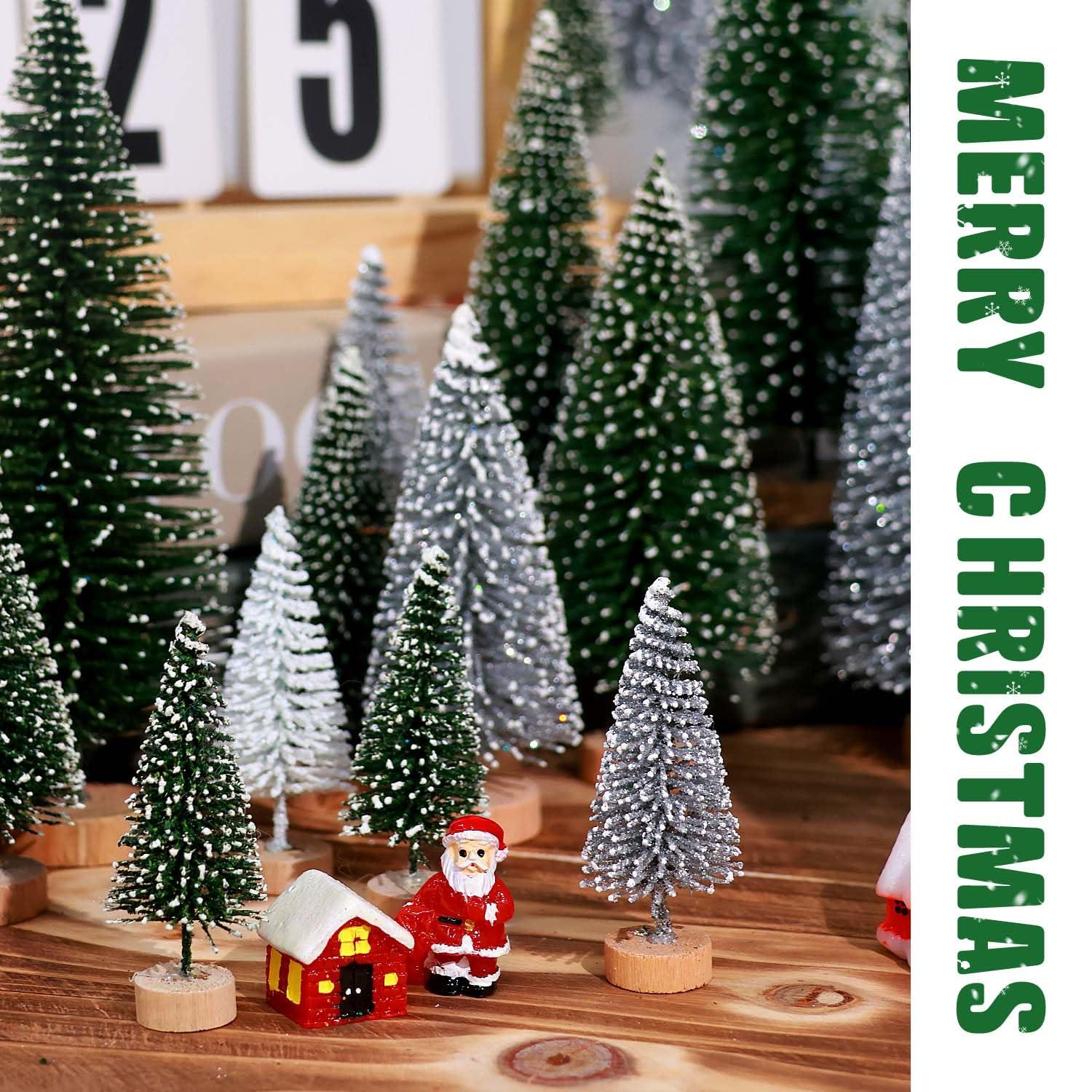 30Pcs Mini Christmas Trees Artificial Christmas Tree Bottle Brush Trees With Wooden Base For Christmas Decor Christmas Party Home Table Craft Decorations