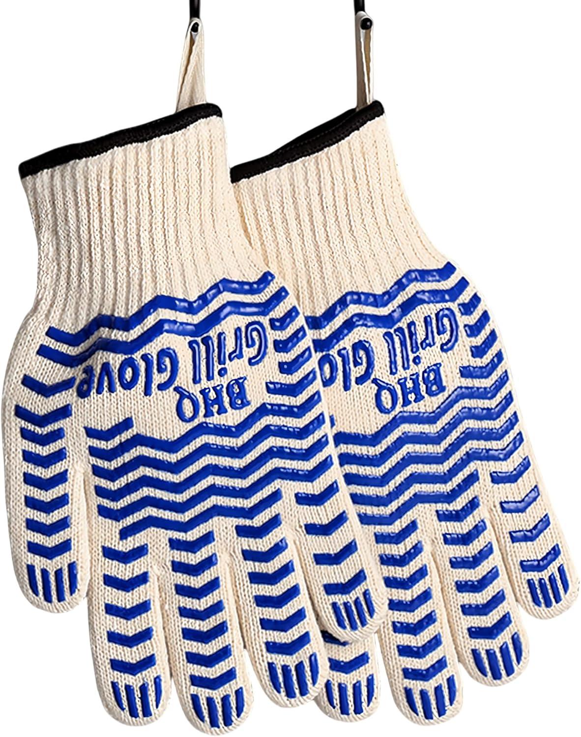 Oven Gloves, Heat Resistant BBQ Oven Glove-BBQ Gloves,Oven Glove Oven Mitts Heat Resistant for Kitchen Potholder,Grill,Grilling,Smoker,Barbeque-1 Pair(Blue)