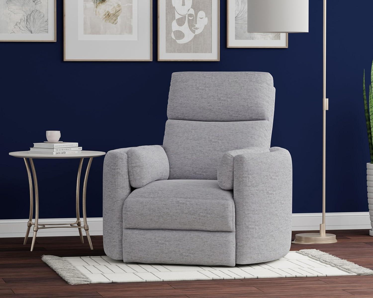 Cream Leather Swivel Glider Recliner with Wood Frame