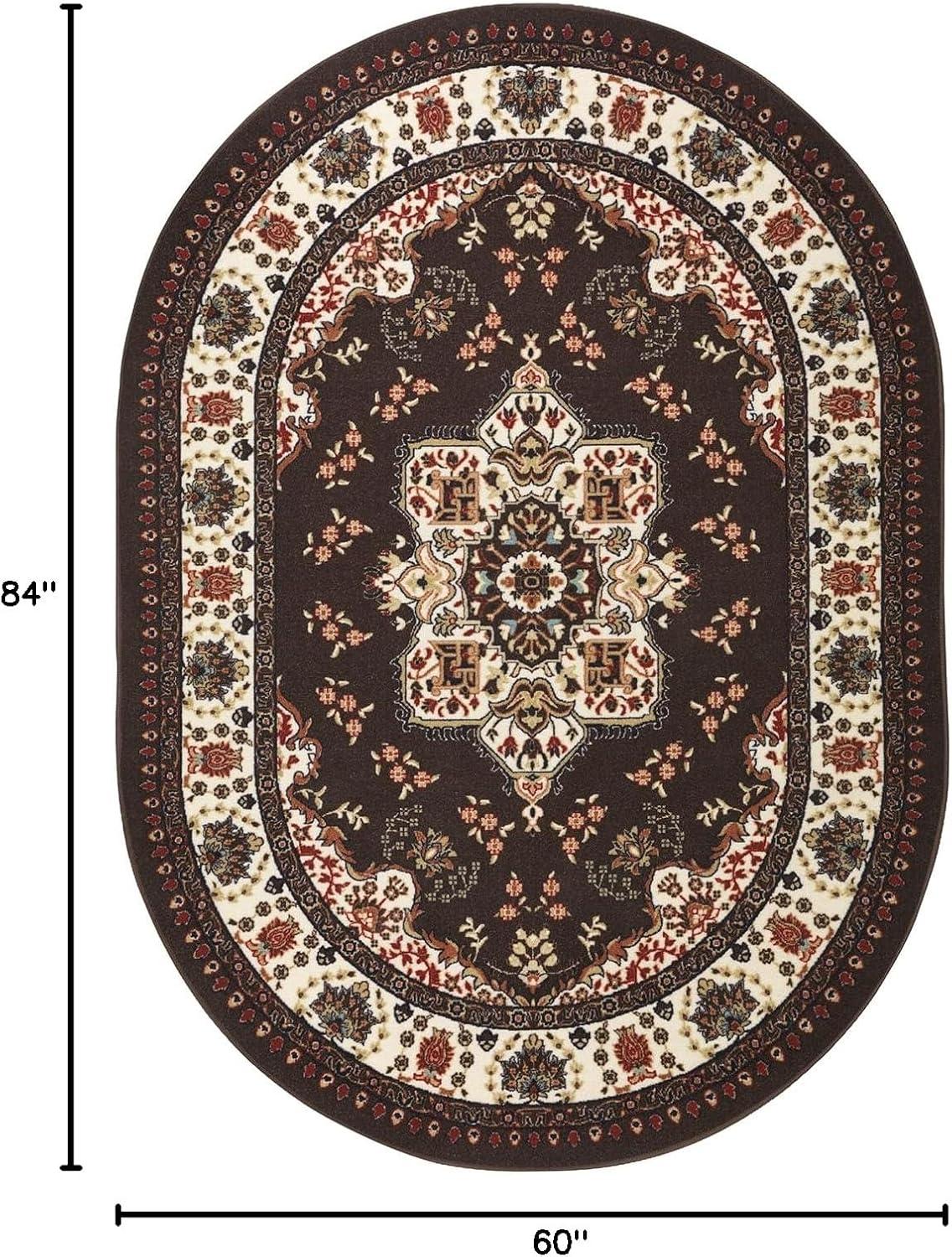 Antep Rugs Alfombras Oriental Traditional 5x7 Non-Skid (Non-Slip) Low Profile Pile Rubber Backing Indoor Area Rugs (Brown, 5' x 7' Oval)