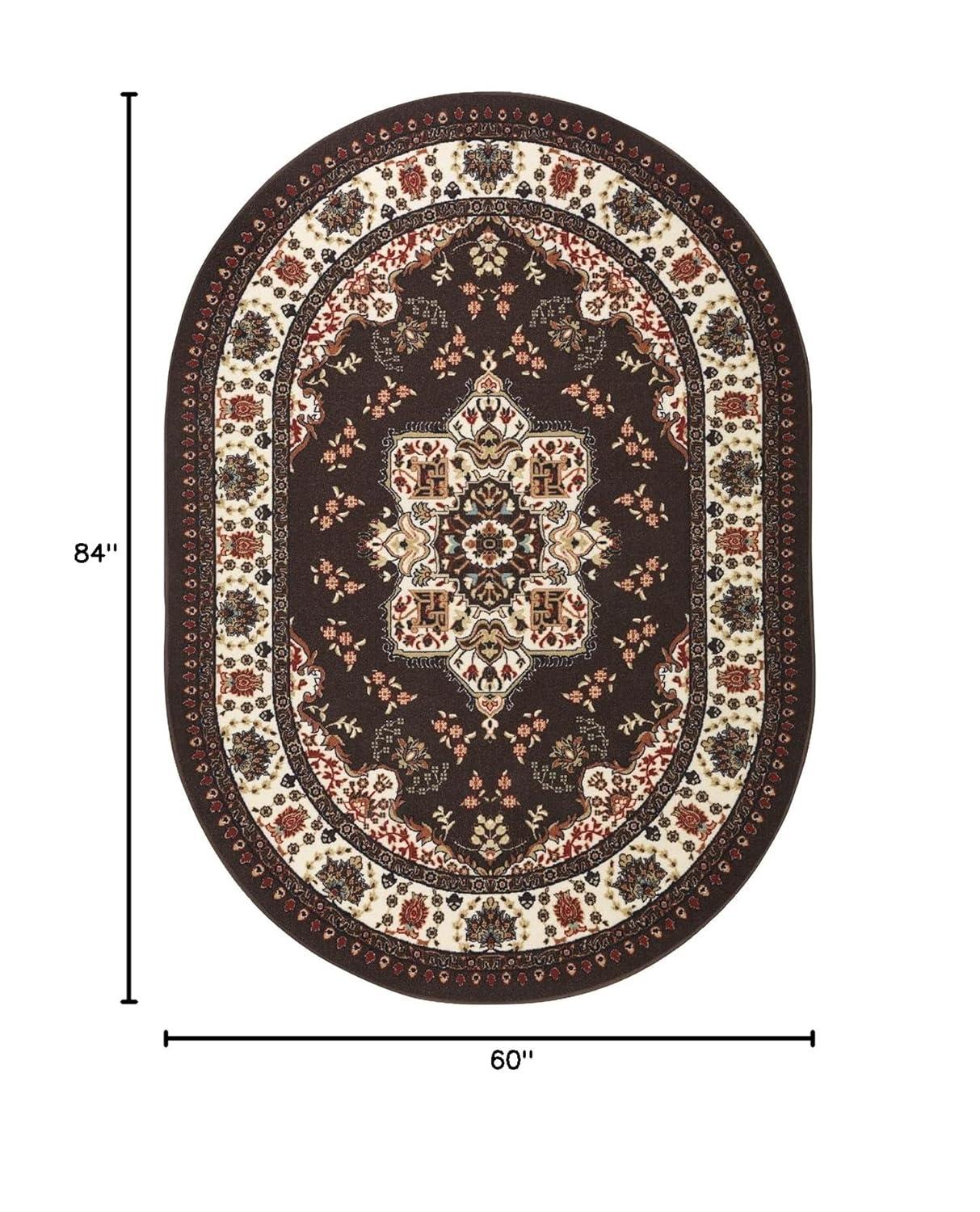 Antep Rugs Alfombras Oriental Traditional 5x7 Non-Skid (Non-Slip) Low Profile Pile Rubber Backing Indoor Area Rugs (Brown, 5' x 7' Oval)