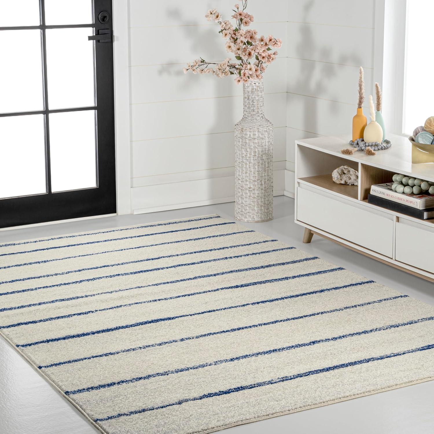 JONATHAN Y Williamsburg Minimalist Stripe Cream/Navy 4 ft. x 6 ft. Area Rug
