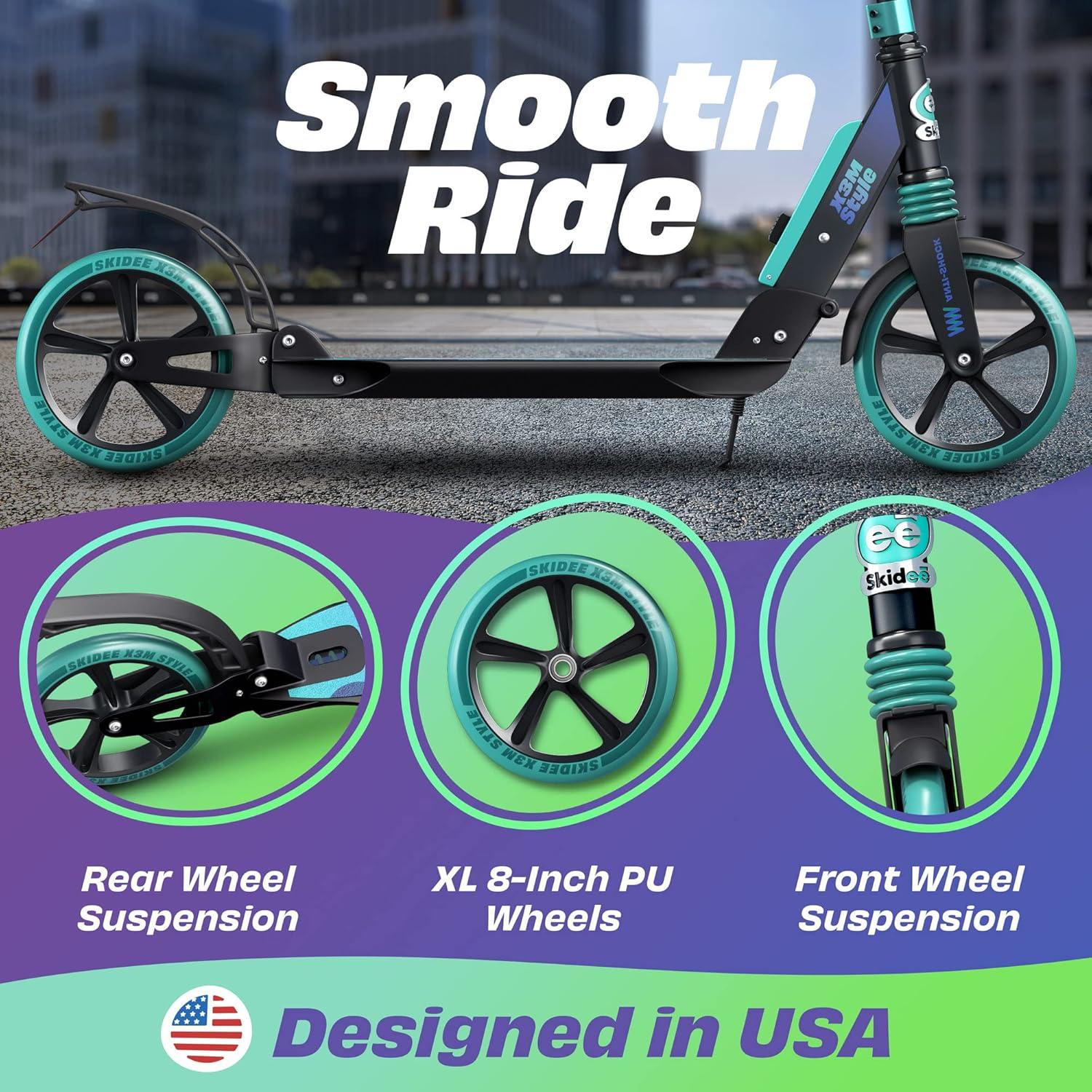Skidee Scooter for Kids, Teens, Adults, 4 Adjustment Levels, Handlebar Up to 41 Inches, Red