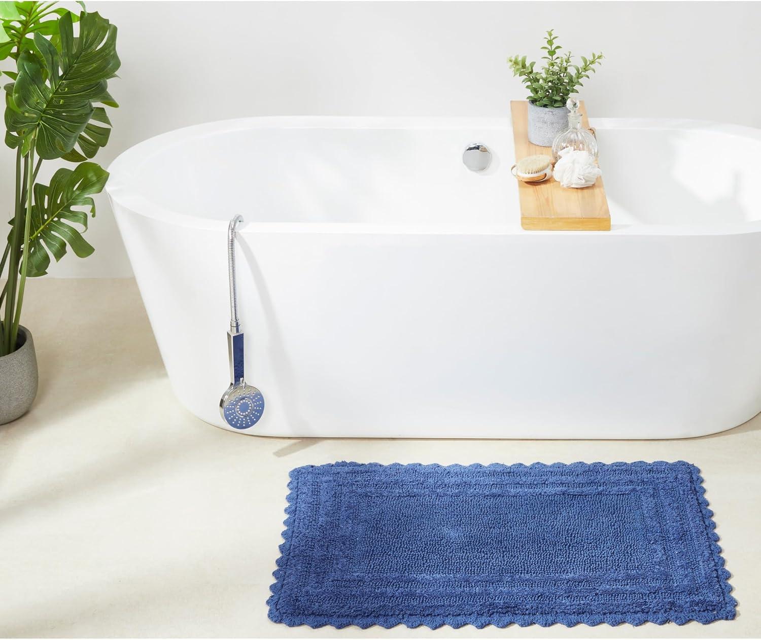 Better Trends Lilly Crochet 100% Cotton Tufted Reversible Bath Rug 24" x 40" Rectangle - Blue