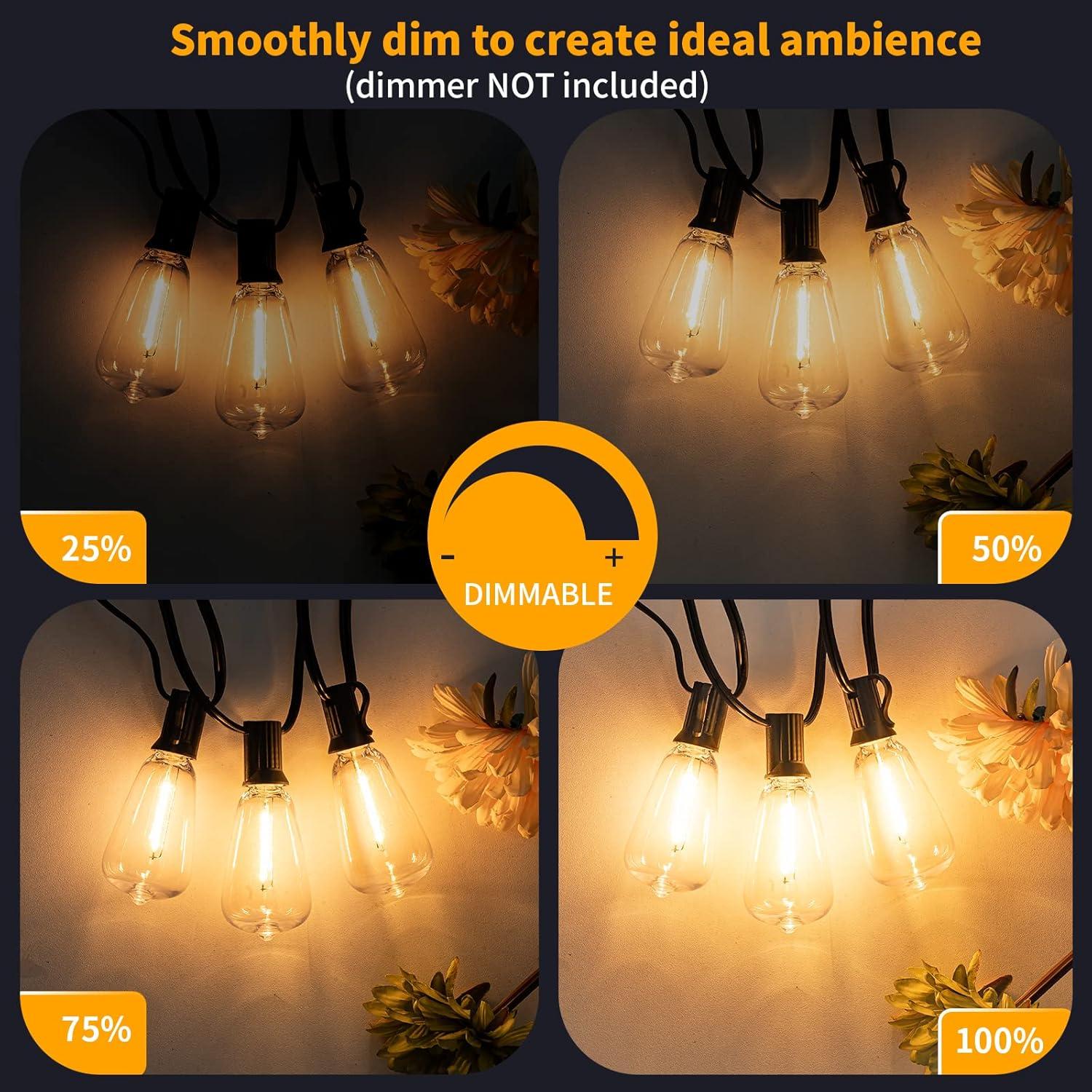 Arlmont & Co. Arlmont & Co. LED Outdoor String Lights 100FT Patio Lights With 52 Shatterproof ST38 Vintage Edison Bulbs