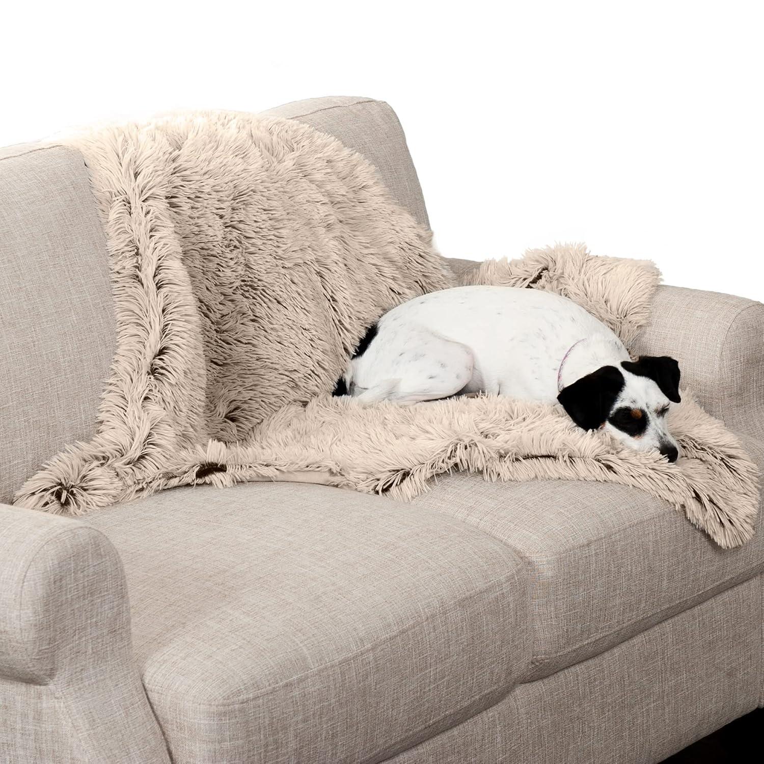 FurHaven Pet Products Long Faux Fur & Velvet Water-Repellent Pet Blanket for Dogs & Cats - Taupe, Medium