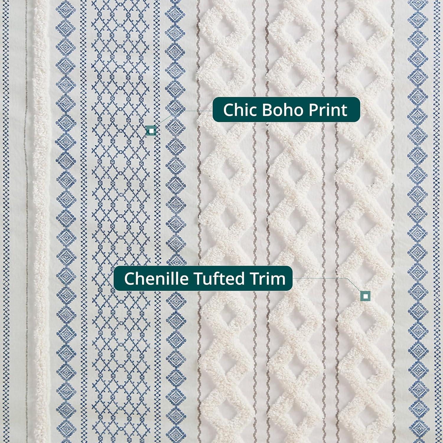 INK+IVY Imani 100% Cotton Printed Shower Curtain with Chenille