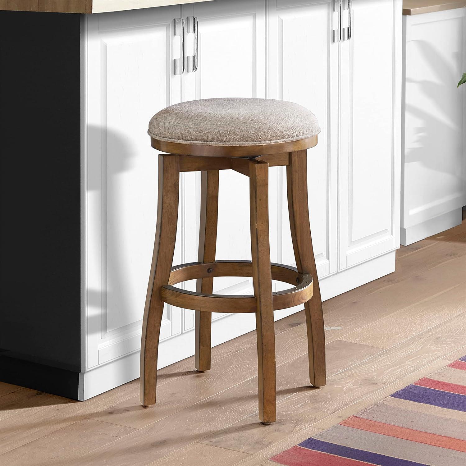 Ellie 21" Wide Solid Rubber Wood Frame Linen Fabric Counter Height Round Swivel Stool