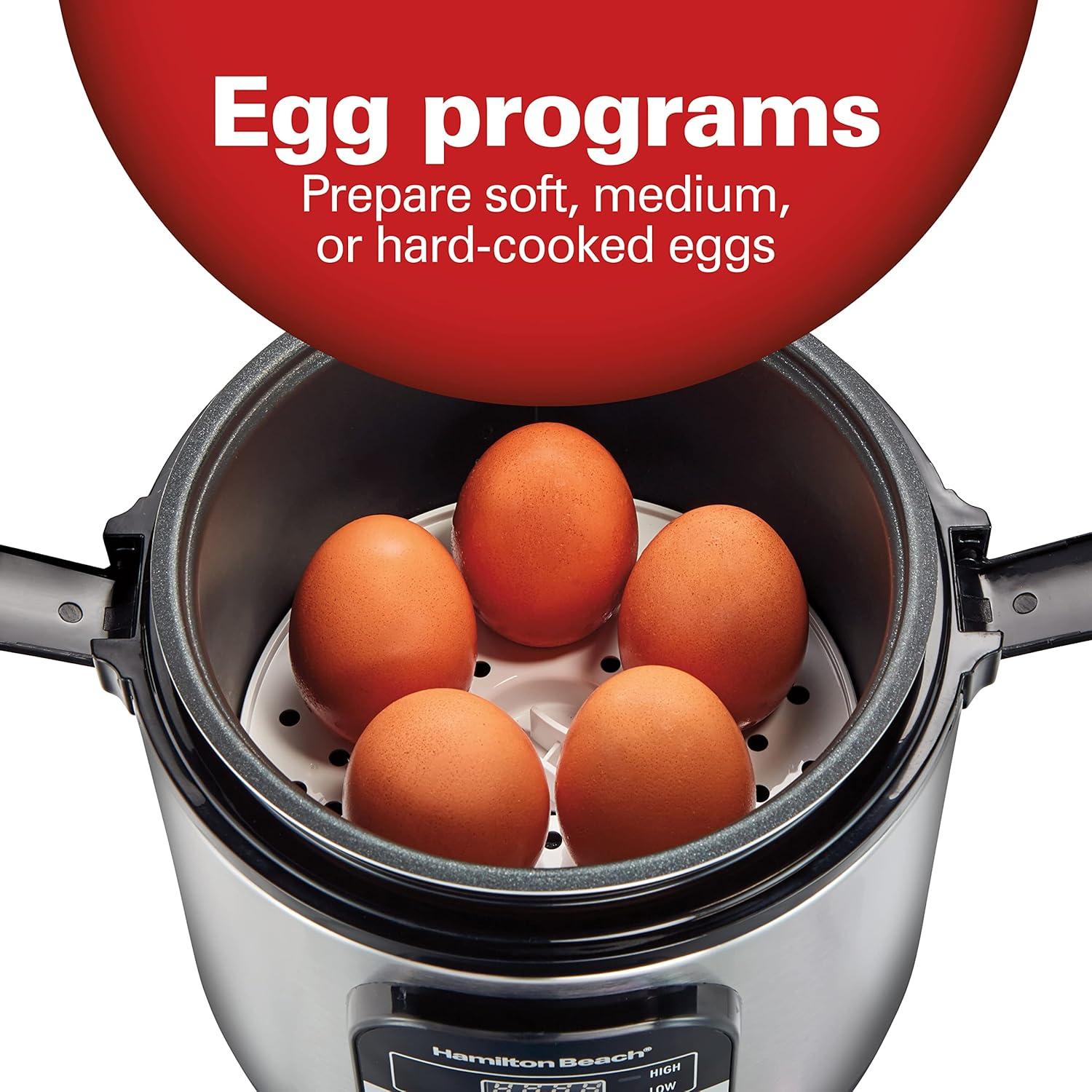 Hamilton Beach Compact Multi Cooker, 1.5 Quart, with Rice Cooker, Egg Cooker, Slow Cooker, Food Steamer and Cereal Functions, 37524