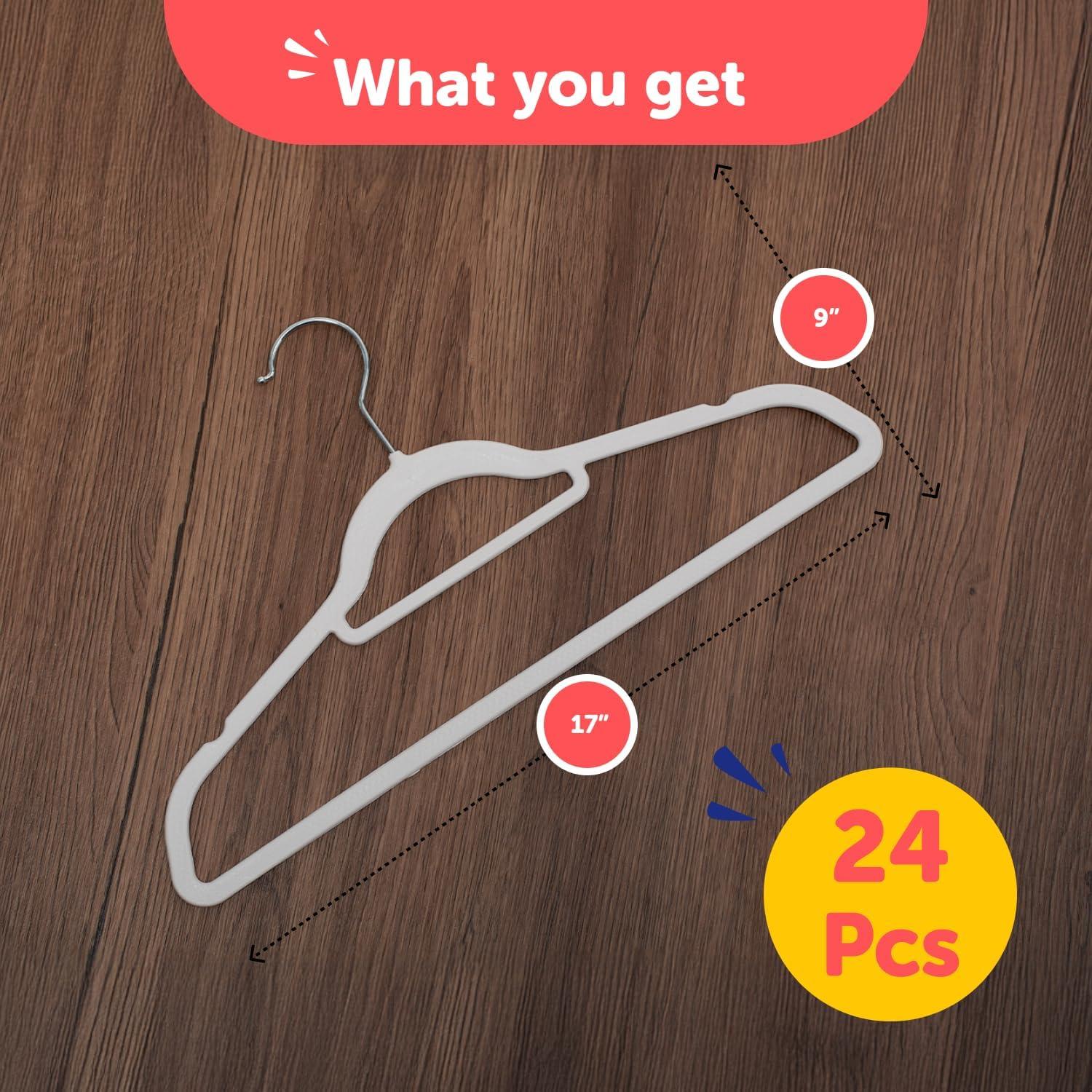 Hangorize USA-Made Heavy Duty Plastic Hangers, White - Pack of 24 Clothes Hangers with Hook for Scarves, Belts, Straps - Clothing, Suit, and Coat Hangers for Everyday Use