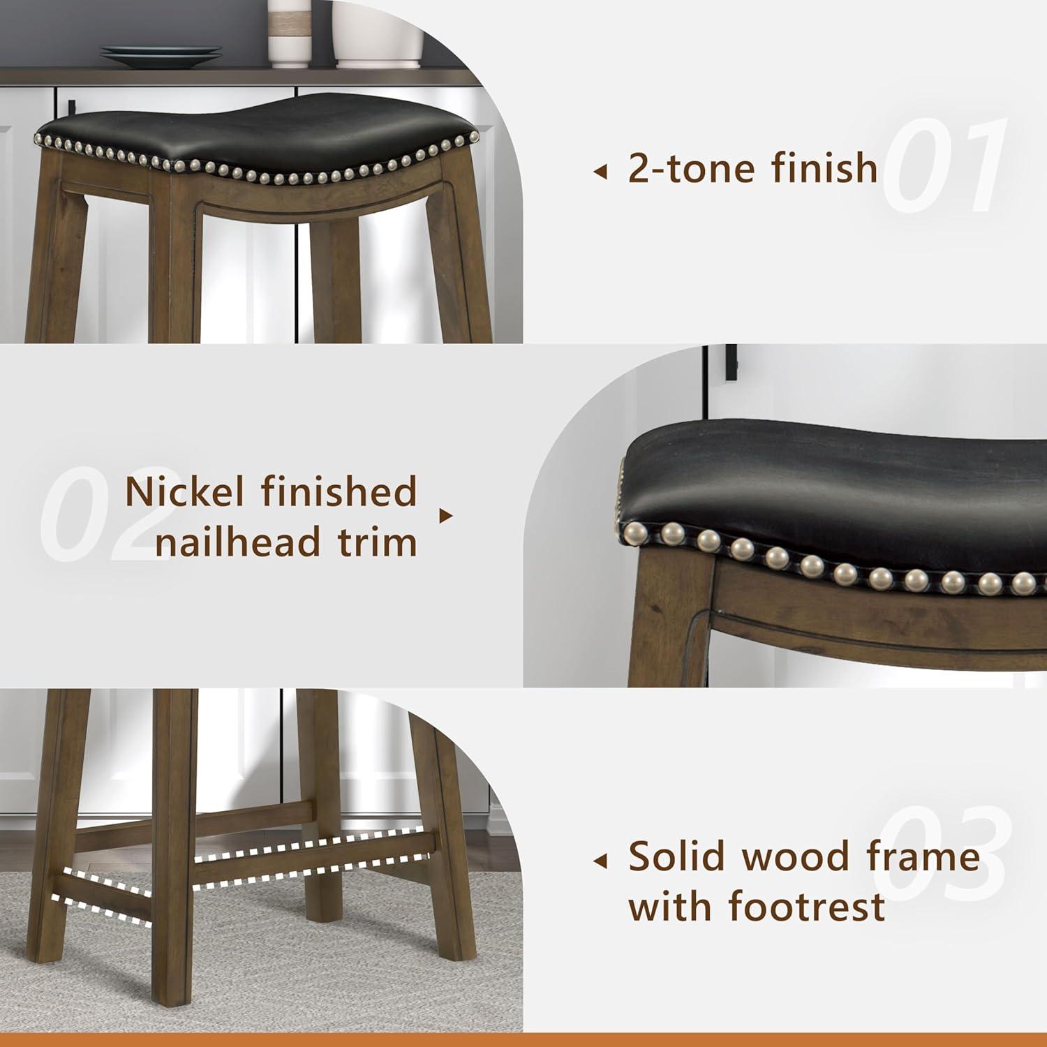 Homelegance 24" Counter Height Wooden Bar Stool Saddle Seat Barstool, Black