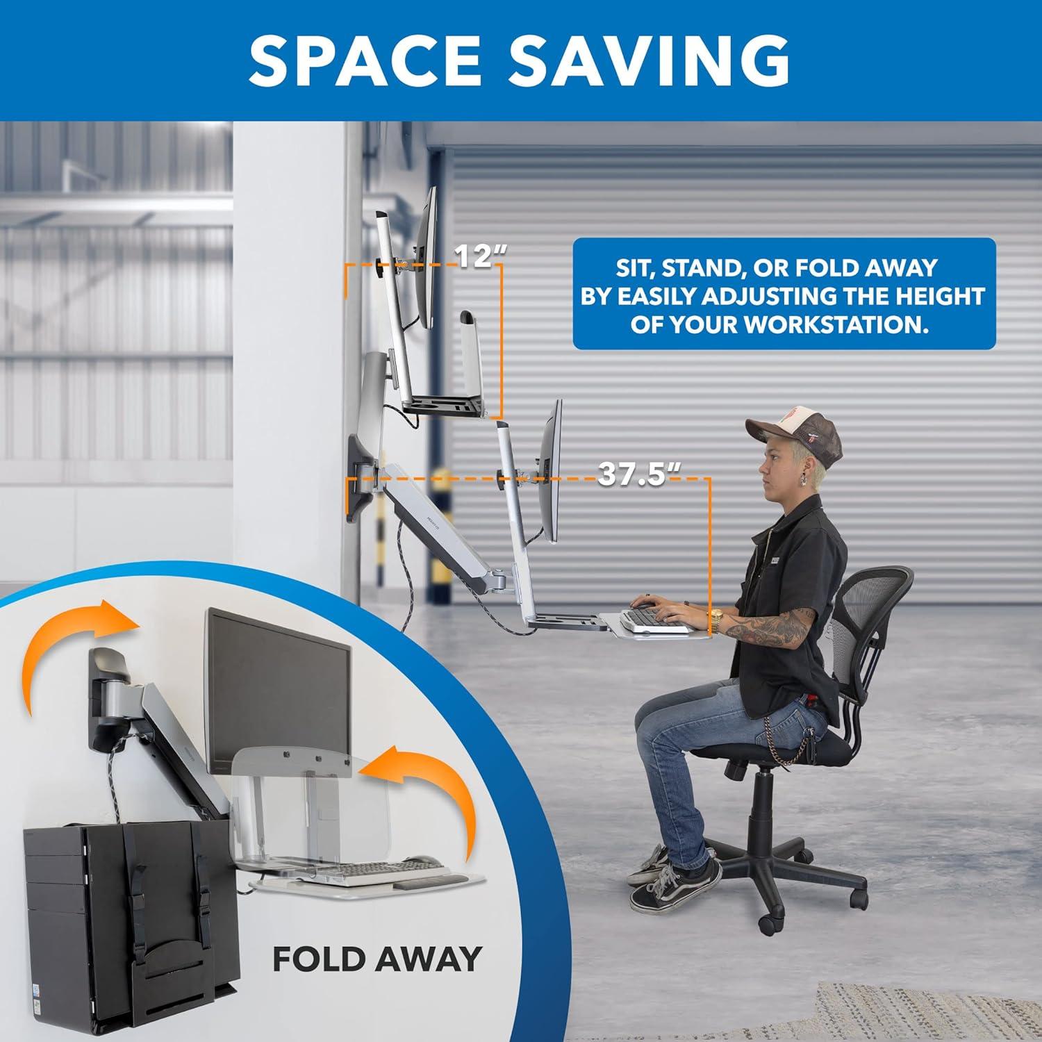 Adjustable Full-Motion Wall Mount Workstation with Keyboard, CPU, and Monitor Mount