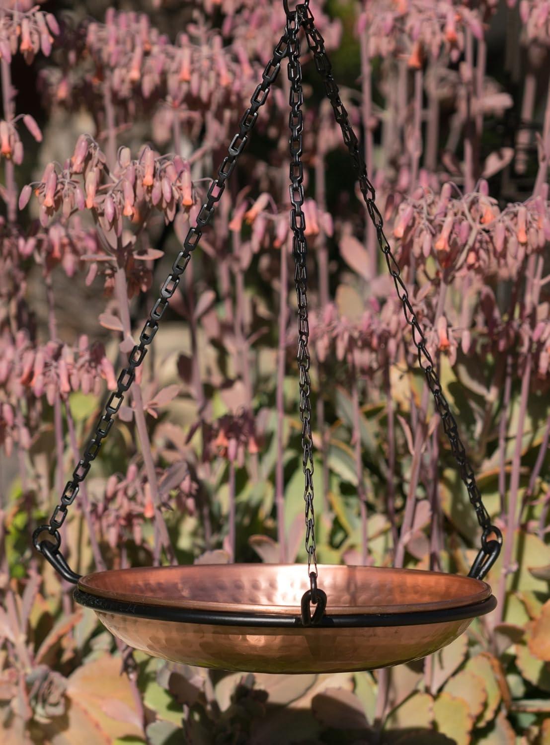 Monarch Abode Pure Copper 11 inch Diameter Bird Bath, Bird Feeder with Hanging Chain