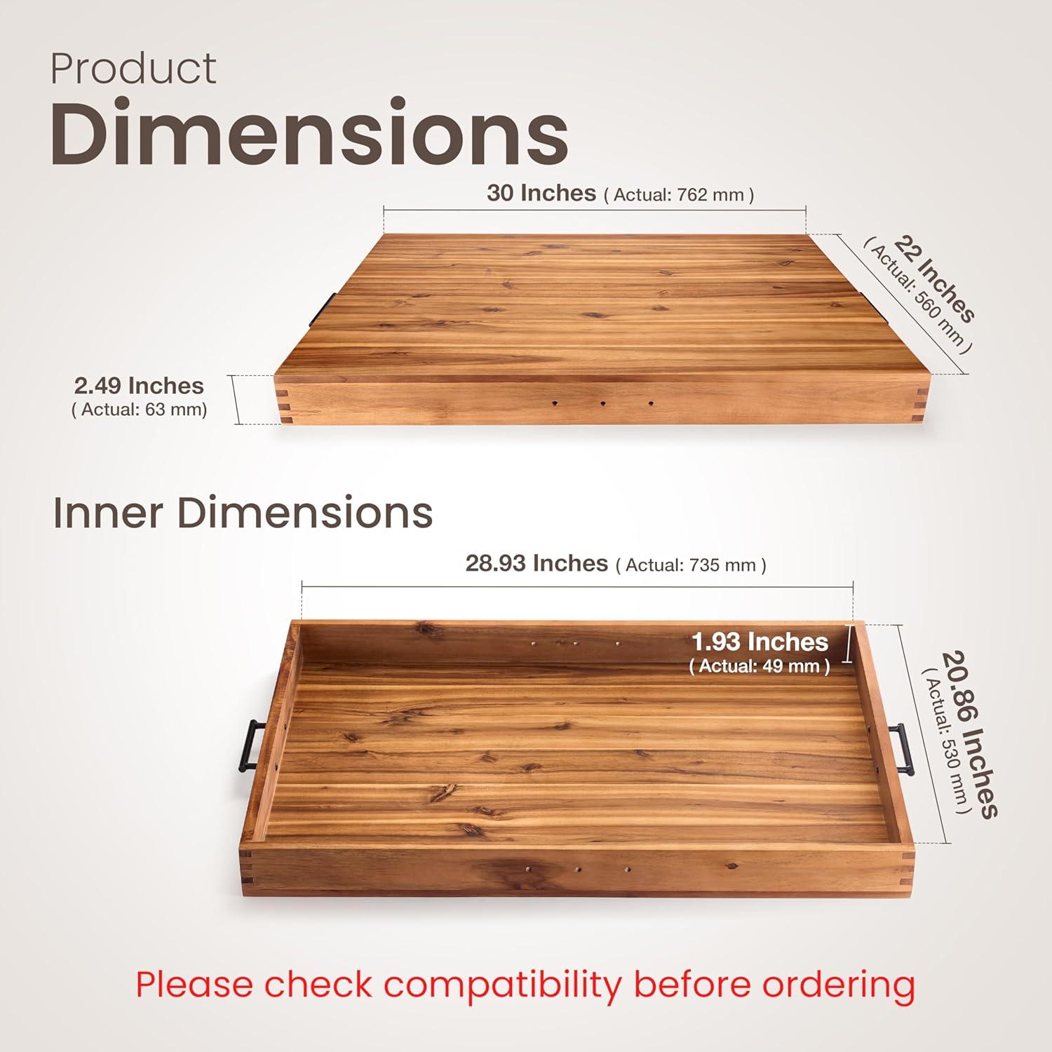 Stove Top Covers for Electric Stove with Handles 30”x22” (Outer) / 28.9”x20.8” (Inner) - Acacia Wood Noodle Board for Gas Stovetop - Stove Top Covers for Gas Burners (Acacia, 30"L x 22"W)