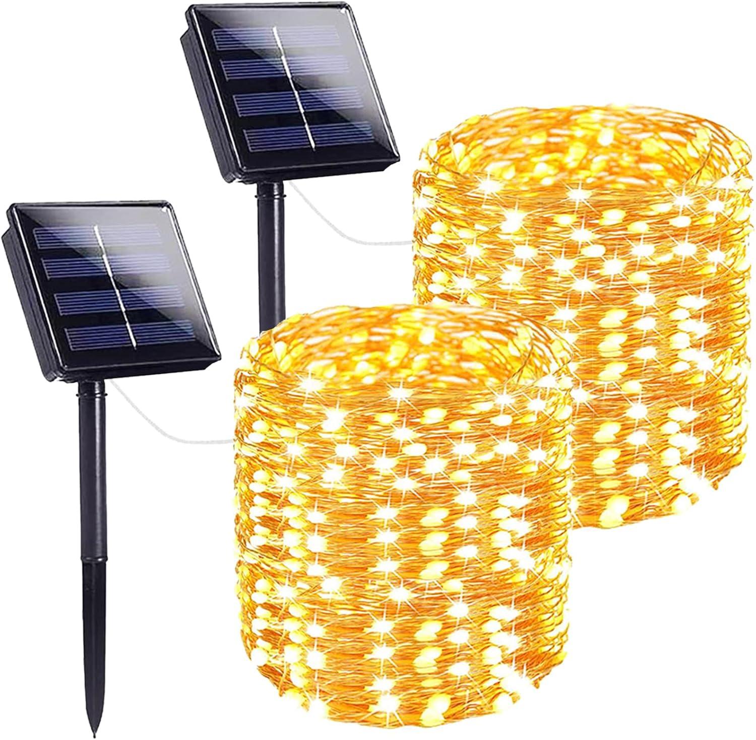 Extra-Long Solar String Lights Outdoor, 2-Pack Each 72FT 200 LED Super Bright Solar Lights Outdoor, Waterproof Copper Wire 8 Modes Solar Fairy Lights for Garden Patio Tree Party Wedding (Warm White)