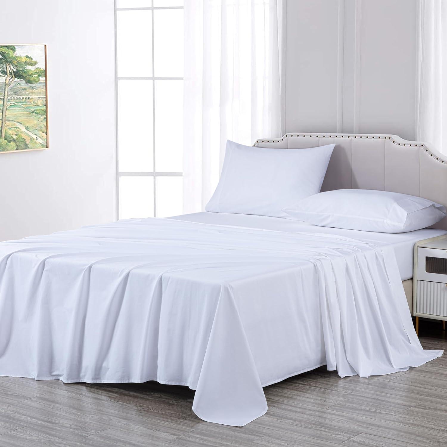 Solid White Cotton Twill Queen Deep Pocket Bed Sheet Set