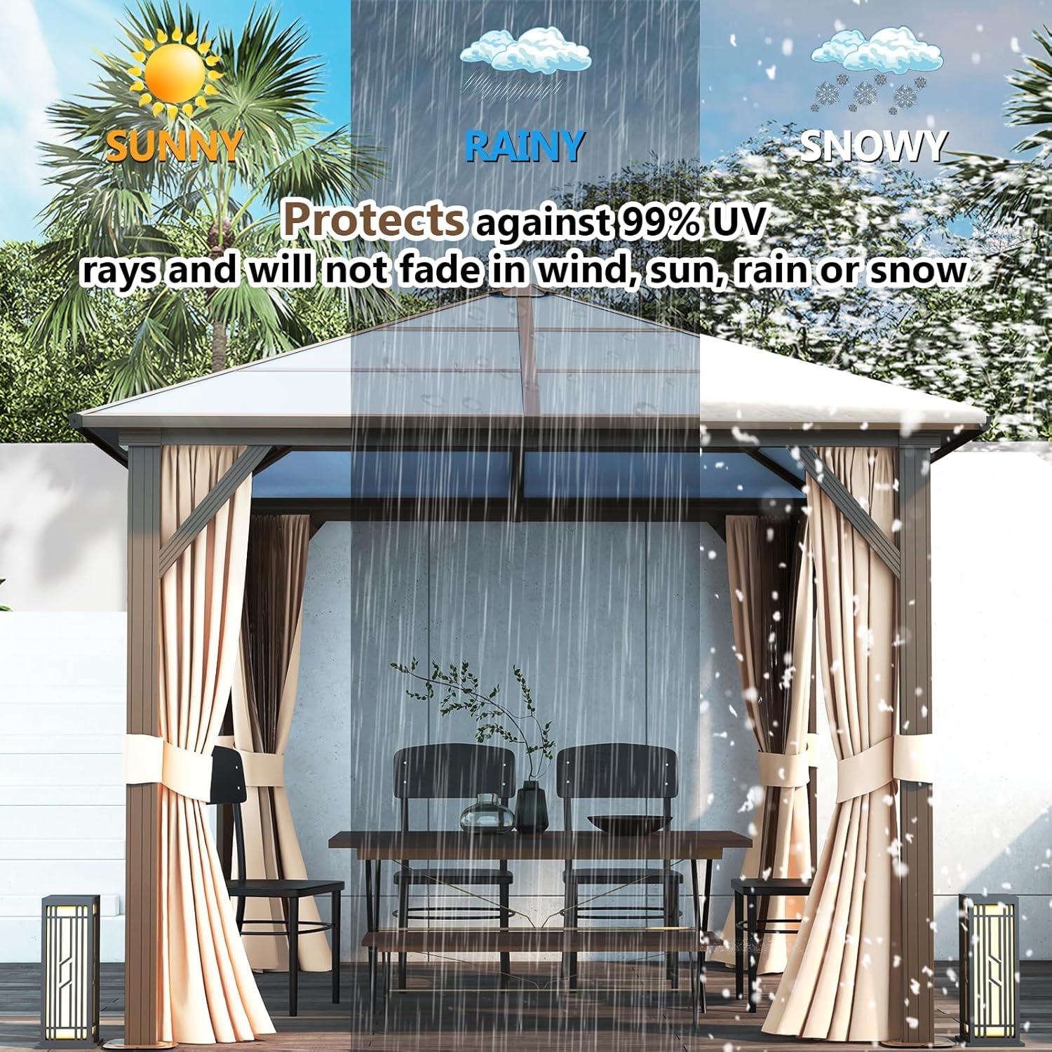 JolyDale 10 ft. x 10 ft. Patio Hardtop Gazebo, Outdoor Aluminum Frame Canopy with Netting and Curtain for Garden, Patio, Lawns, Brown