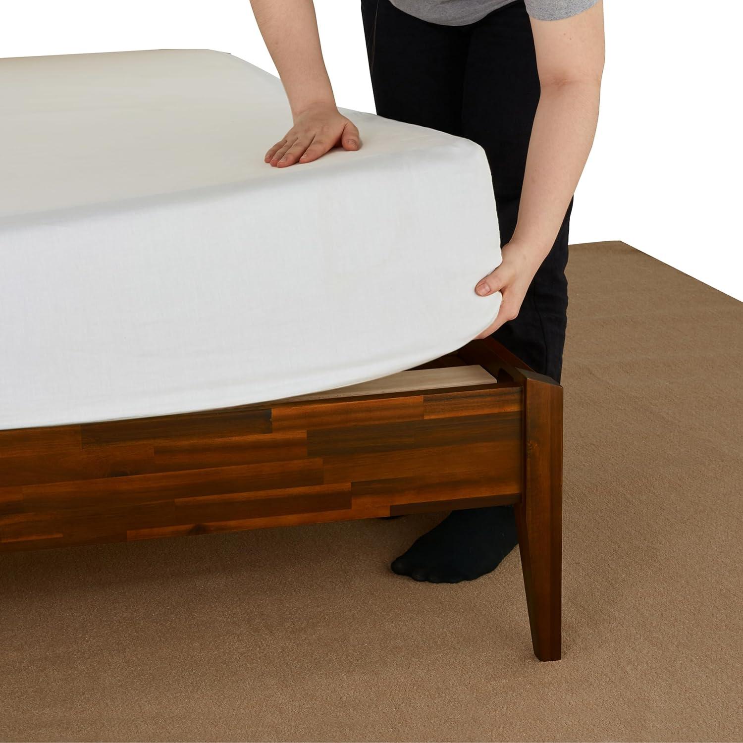 King Size | Dinkee 78x82x15in Signature Bed Frame Without Headboard, Multiple Style, Acacia Wood, Dark Chocolate