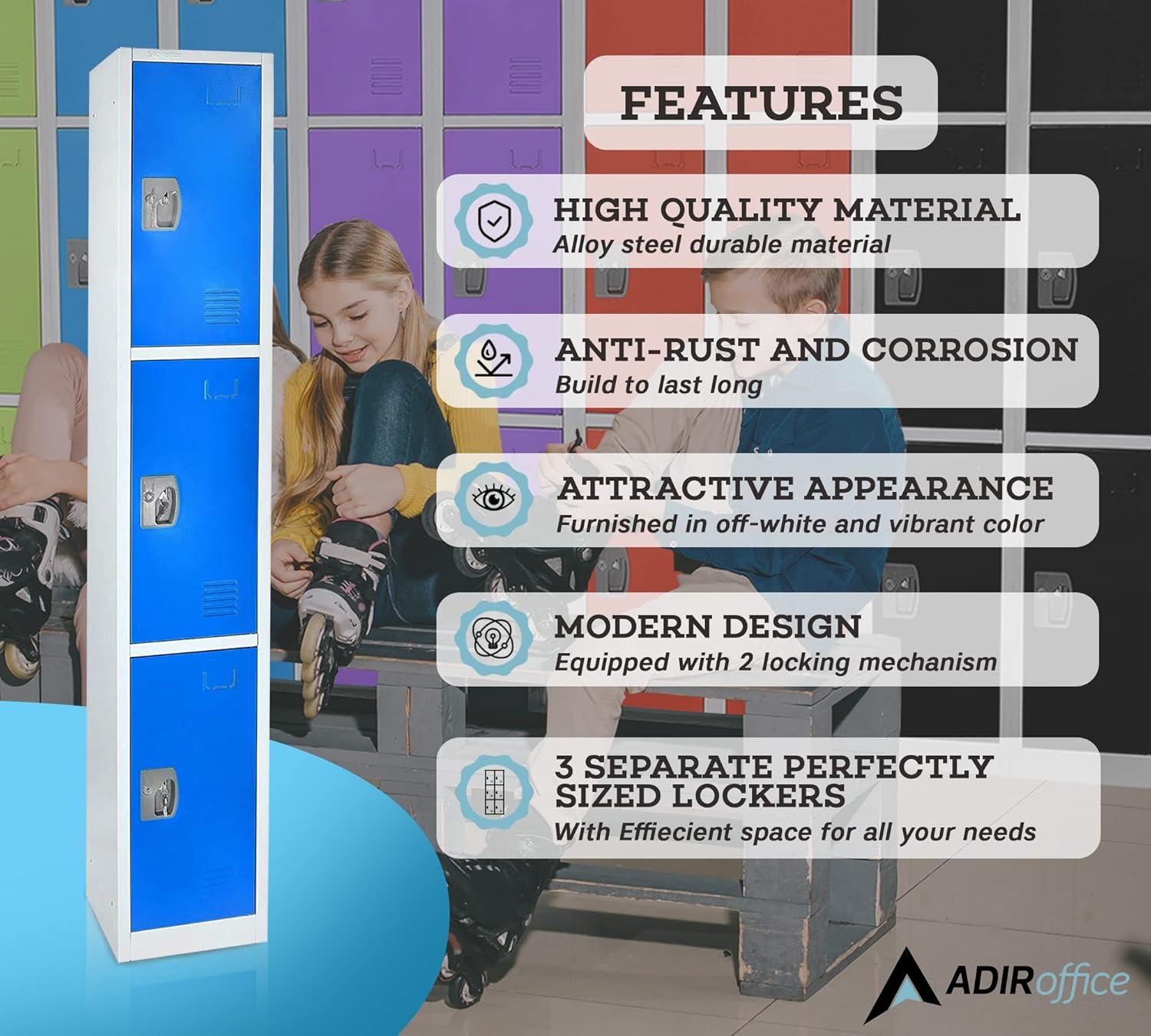 Blue Steel Freestanding 3-Door Office Locker