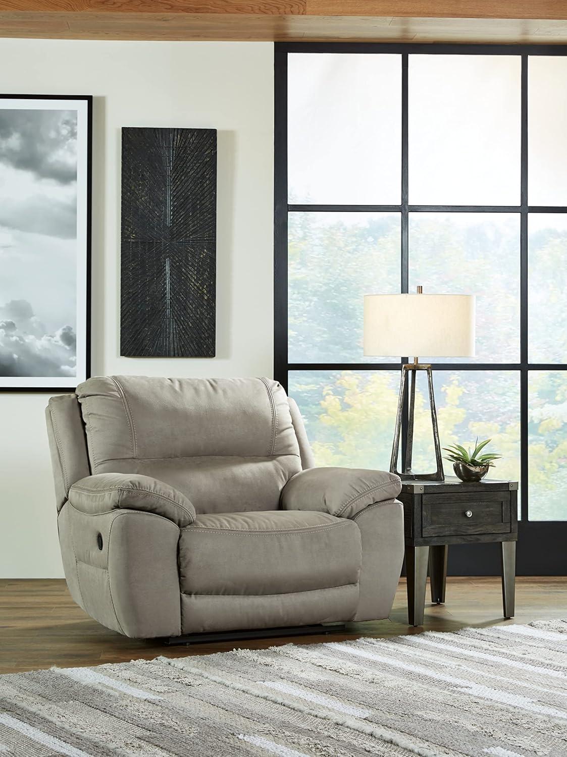 Contemporary Oversized Recliner in Soft-As-Suede Gray Faux Leather