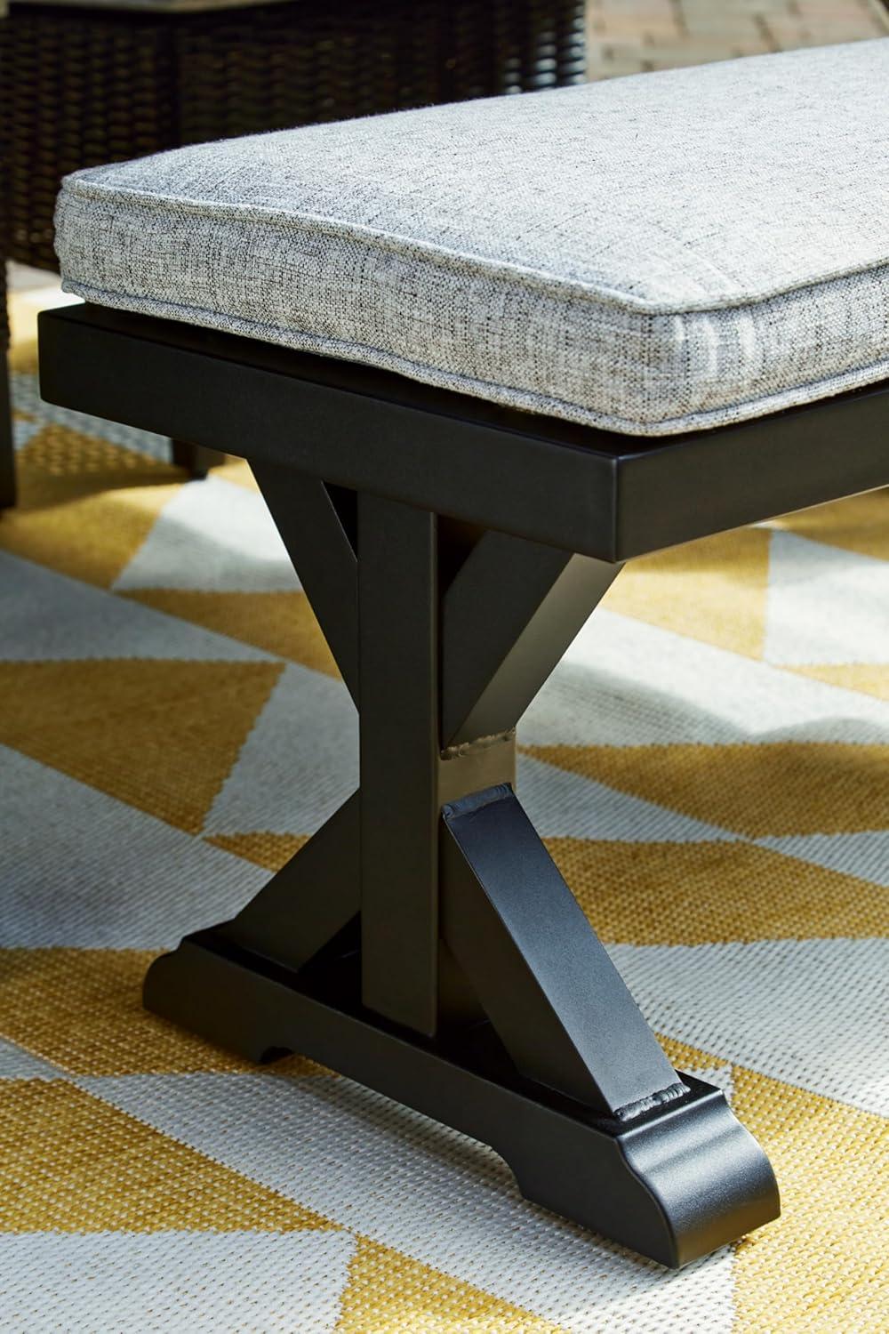 Signature Design by Ashley Beachcroft Outdoor Bench with Cushion, Black & Light Gray
