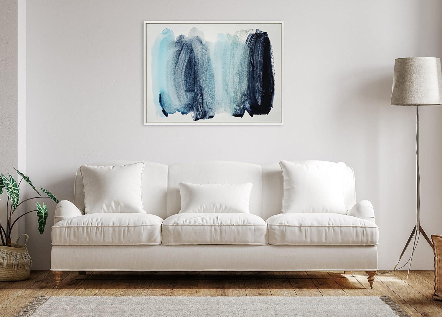 Kate and Laurel Sylvie Blue Palette I Framed Canvas Wall Art by Amy Lighthall, 28x38 White, Modern Abstract Soft Blue Brushstrokes Art for Wall Decor