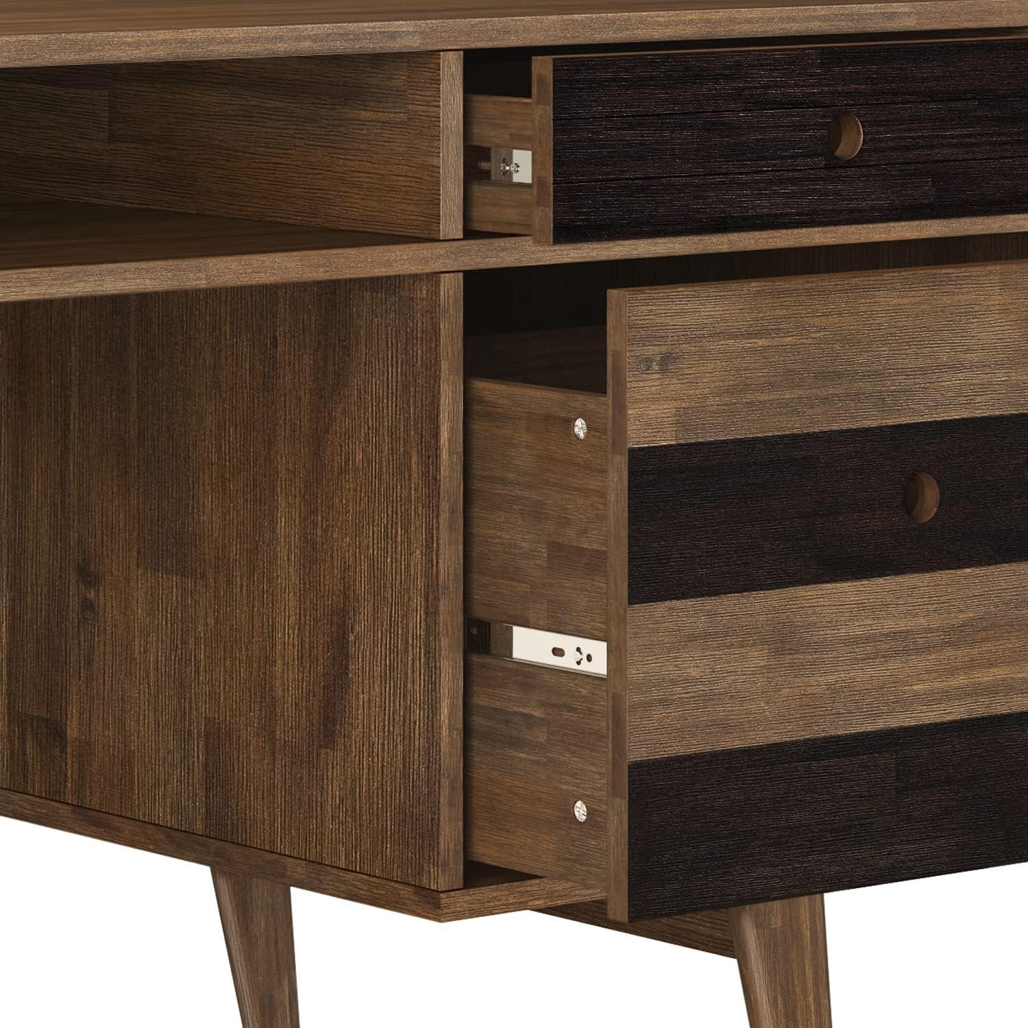 Simpli Home Clarkson Solid Acacia Wood Desk With Side Drawers In Rustic Natural Aged Brown