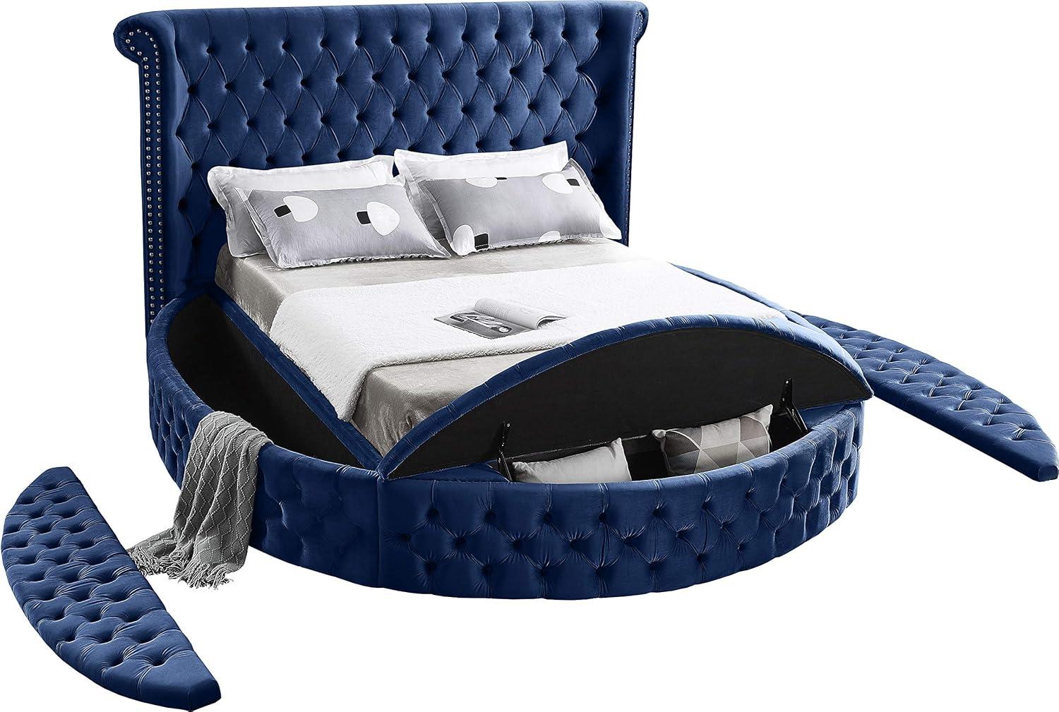 Luxus Navy Velvet Queen Bed with Tufted Upholstered Headboard