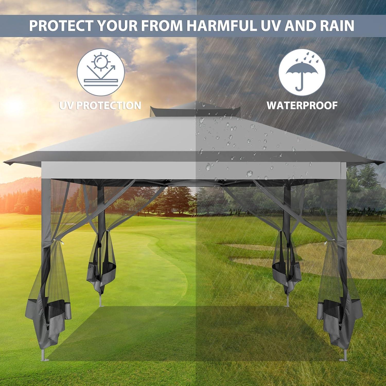 COBIZI Outdoor Canopy Gazebo 11x11 Pop up Gazebo Patio Gazebo with Mosquito Netting Outdoor Canopy Shelter with 121 Square feet of Shade for Outdoor Lawn, Garden, Backyard and Deck, Gray