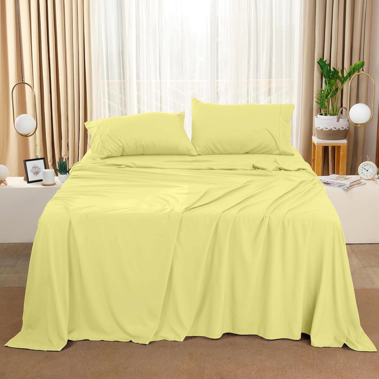 Utopia Bedding Queen Bed Sheets Set - 4 Piece Bedding - Brushed Microfiber - Shrinkage and Fade Resistant - Easy Care (Queen, Yellow)