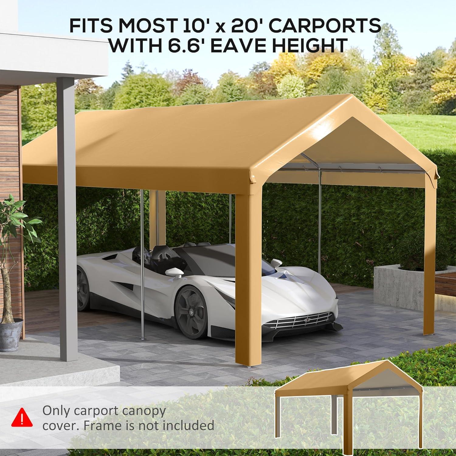 Beige 10' x 20' UV Resistant Carport Canopy Cover