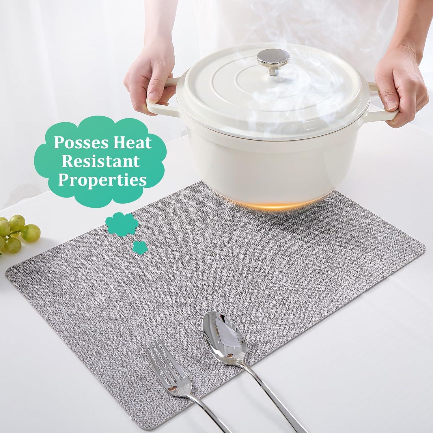 FOCUSLINE Faux Leather Placemats Set of 6, Light Grey Table Place Mats, Waterproof and Non-Slip Dining Table Mats for Indoor & Outdoor Use