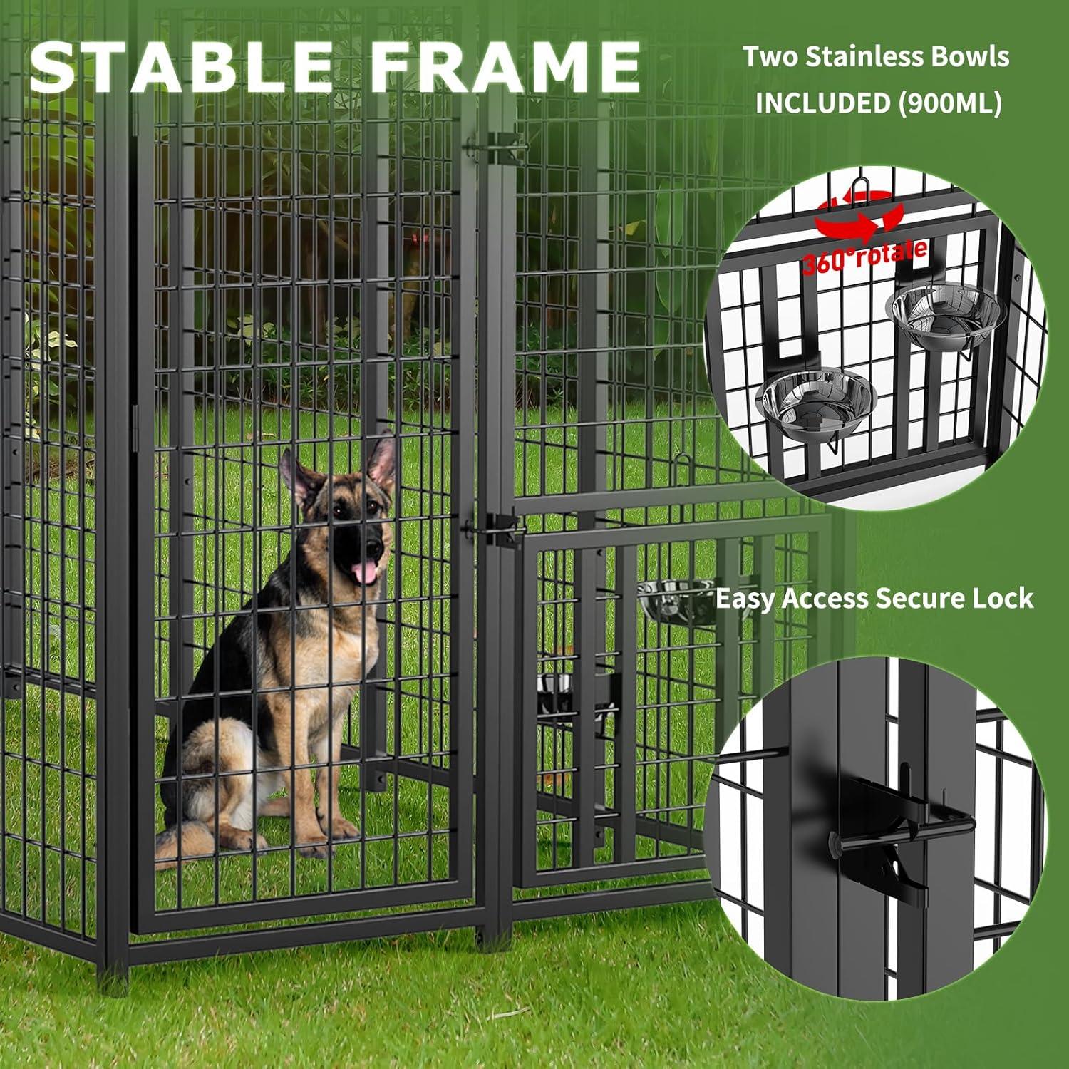 LOVMOR Large Dog Kennel Outdoor Pet Pens Dogs Run Enclosure Animal Hutch Metal Coop Fence with Rotating Bowl