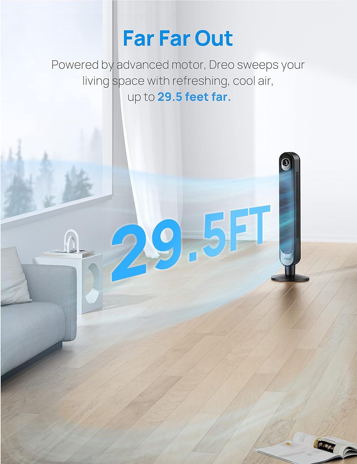 BUILTCO Dreo Smart Tower Fan Wifi Voice Control, Works With Alexa/Google, Cruiser Pro T1S Floor Standing Bladeless Oscillating Fan With Remote, 6 Speeds, 4 Modes, 12H Timer, For Indoor Bedroom Home Office