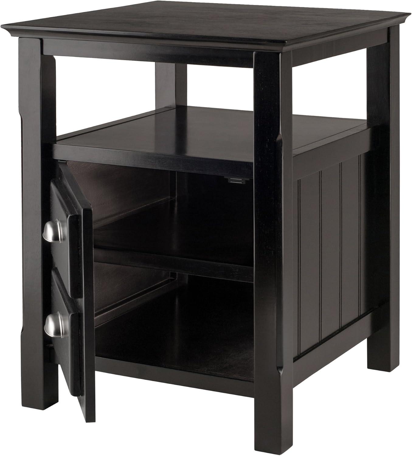 Transitional Black Solid Wood 2-Drawer Night Stand