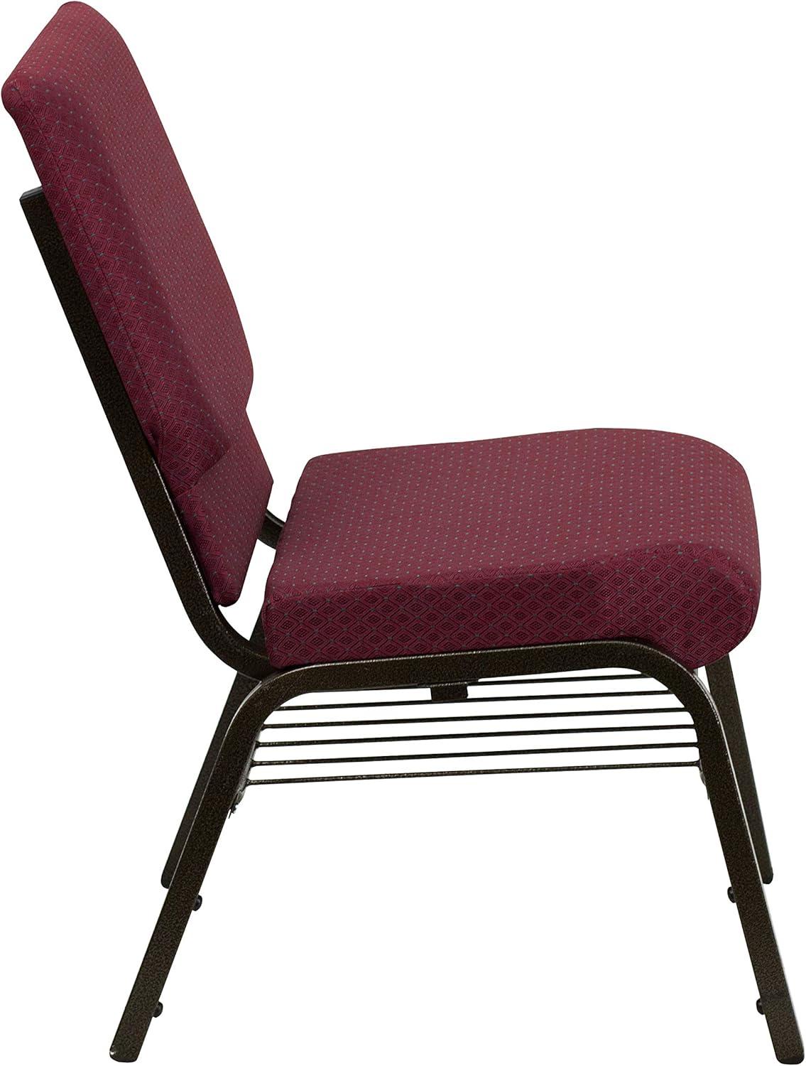 Burgundy Patterned Fabric Church Chairs with Gold Metal Frame, Set of 4