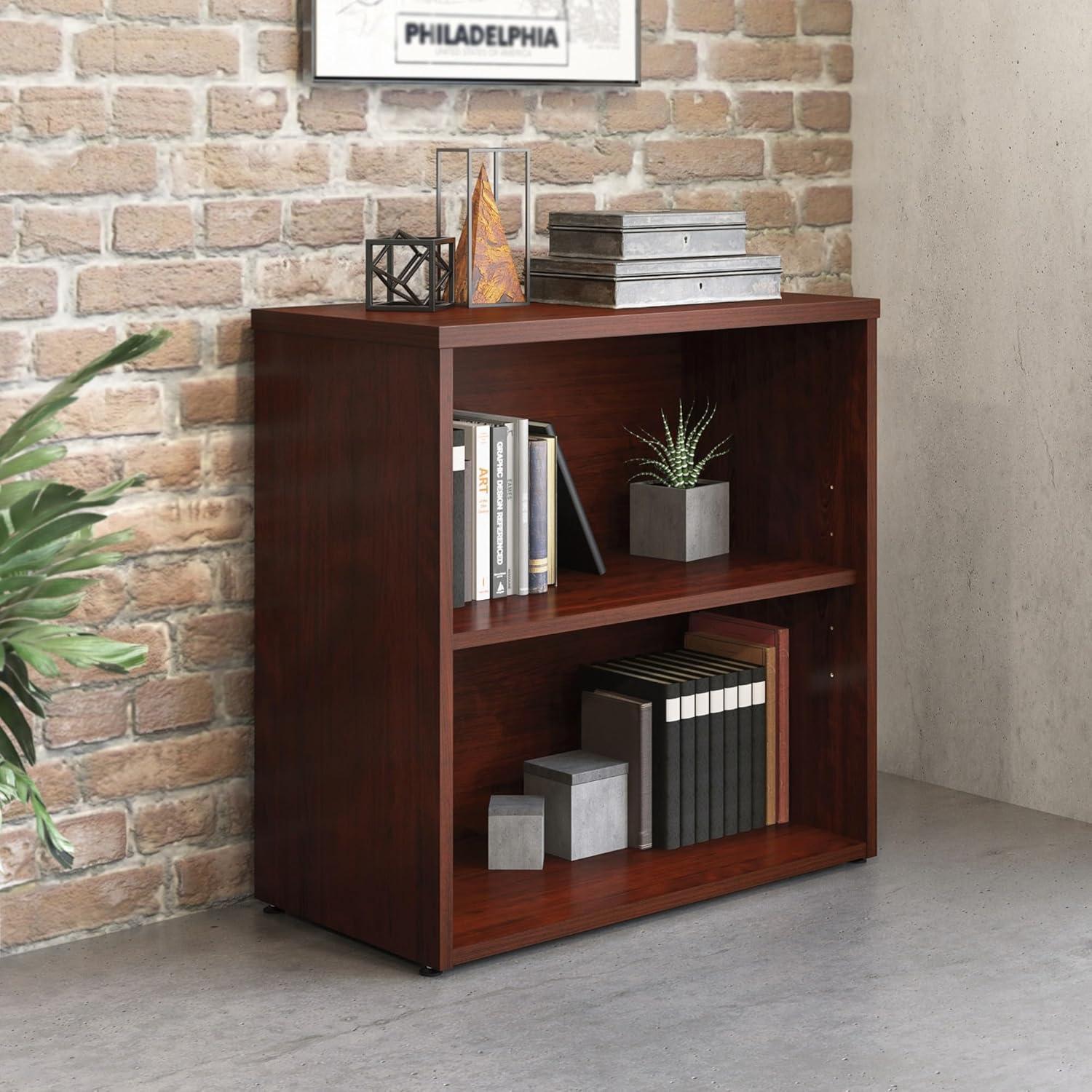 Classic Cherry Adjustable 2-Shelf Engineered Wood Bookcase