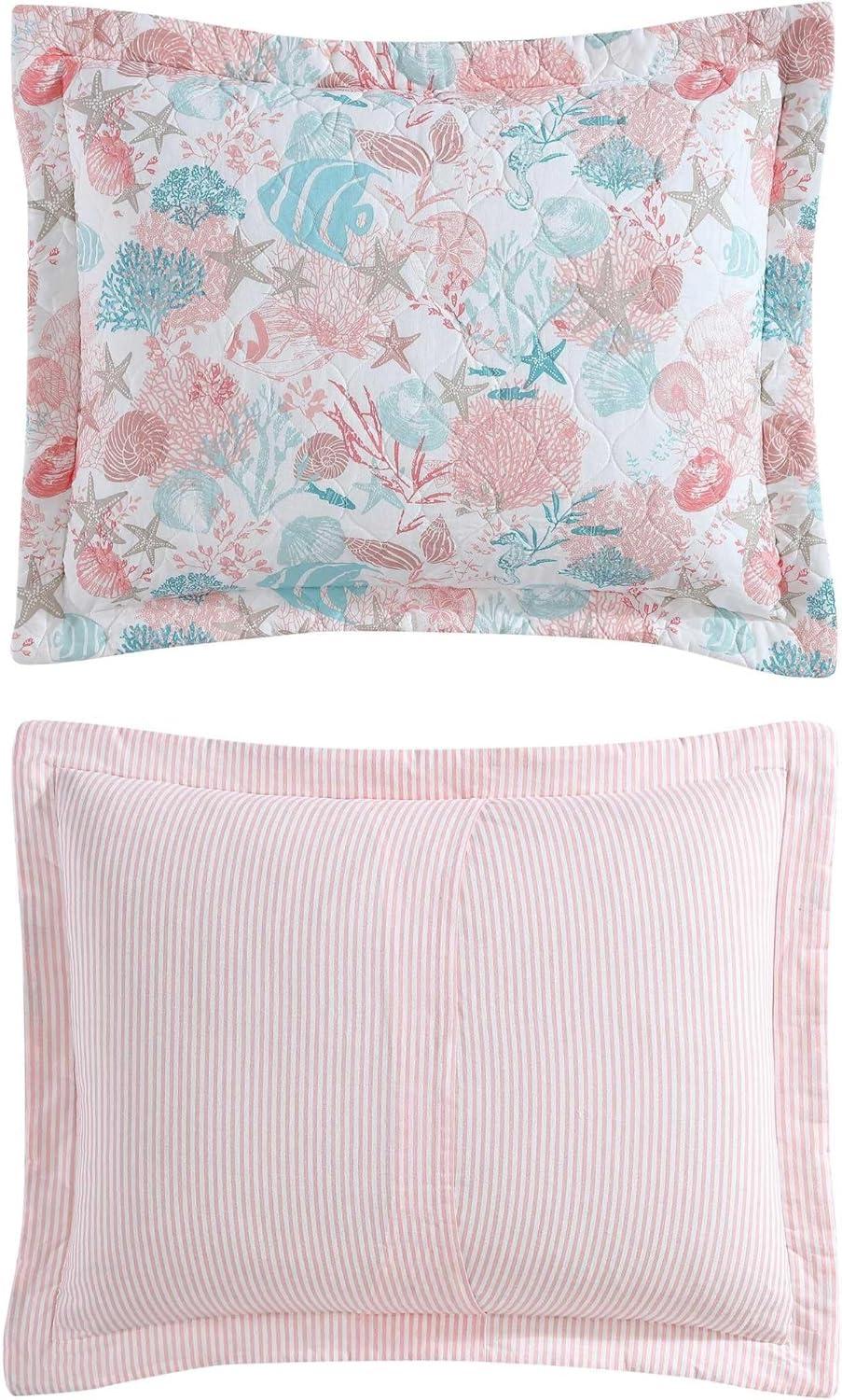 Laura Ashley King Swimtime Quilt Set Pink: Starfish Pattern, Includes 2 Shams, Machine Washable