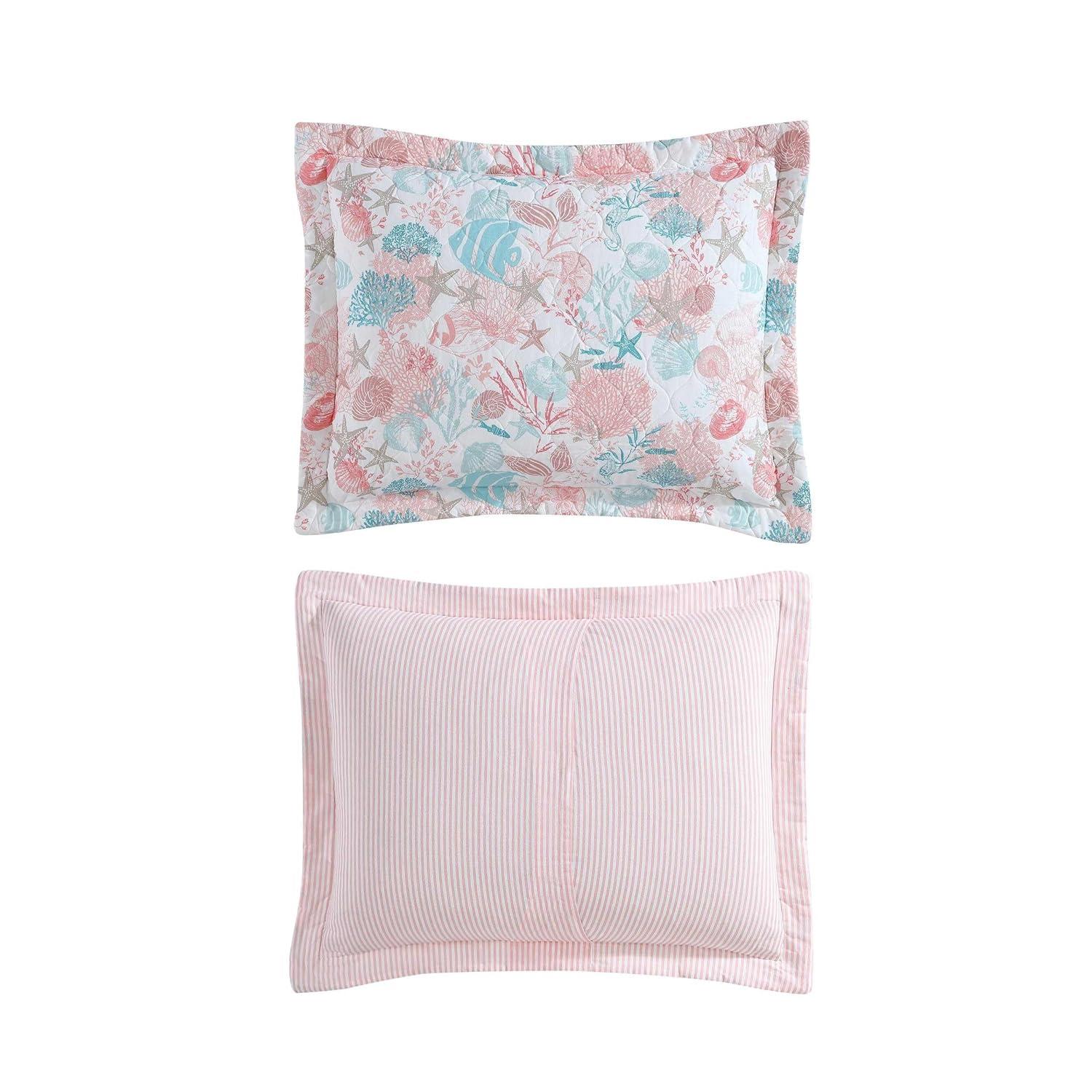 Laura Ashley King Swimtime Quilt Set Pink: Starfish Pattern, Includes 2 Shams, Machine Washable