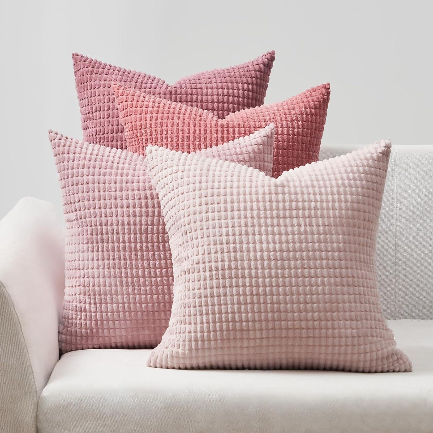 Blush and Rose Corduroy Square Throw Pillow Set of 4