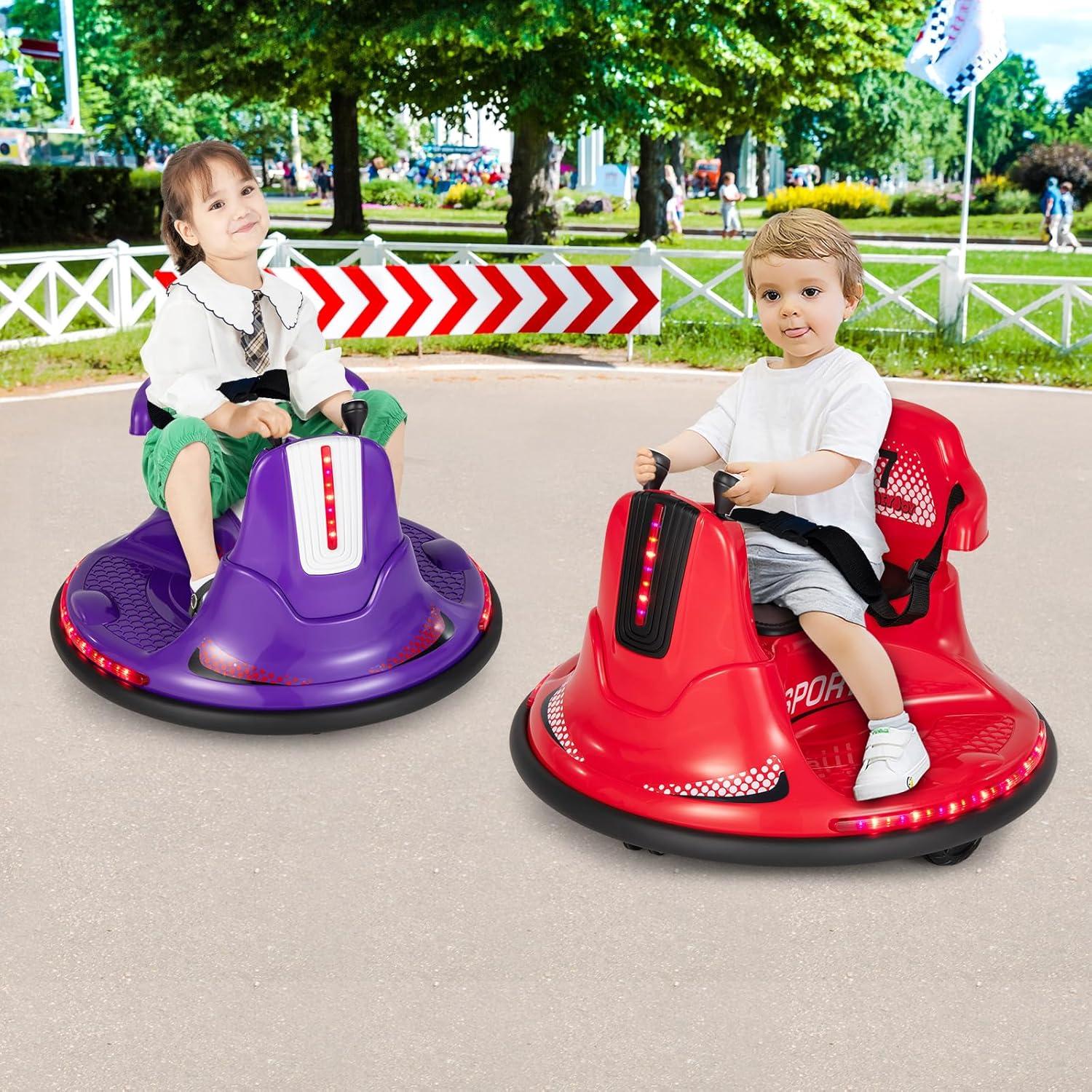Honeyjoy 12V Bumper Car for Kids Toddlers Electric Ride On Car Vehicle with 360° Spin Purple