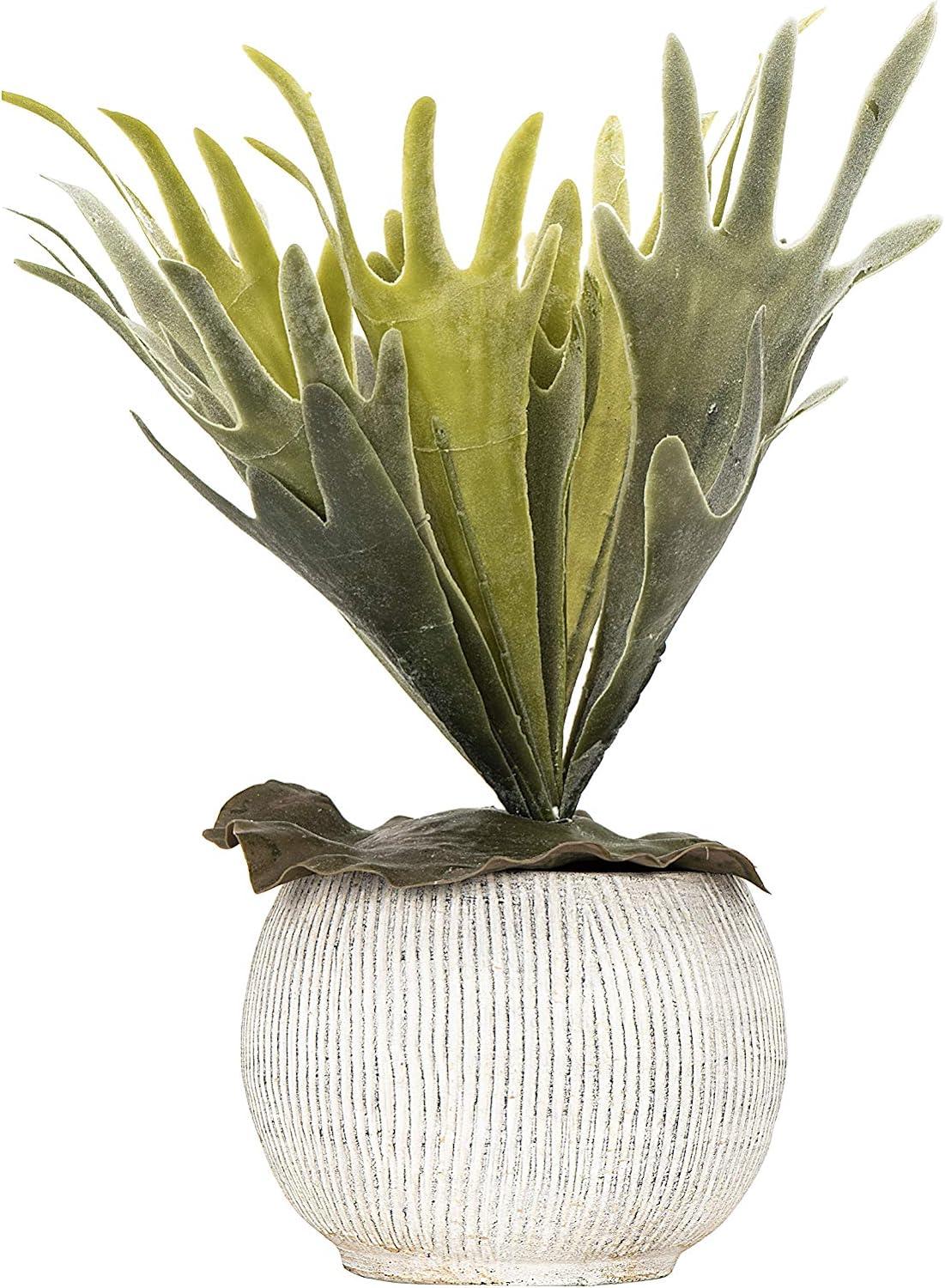 Creative Co-Op Distressed Cream Terracotta Planter with Fluted Texture