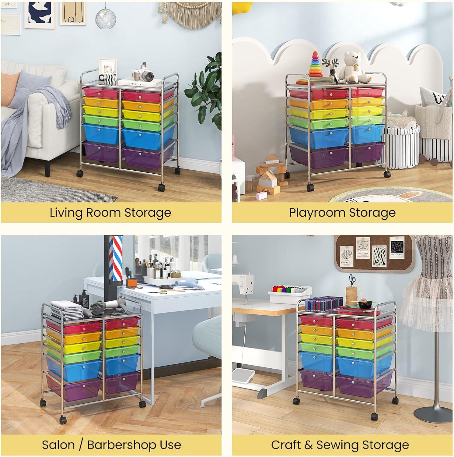 Topbuy 12-Drawers Rolling Storage Cart with Organizer Top Multi Color