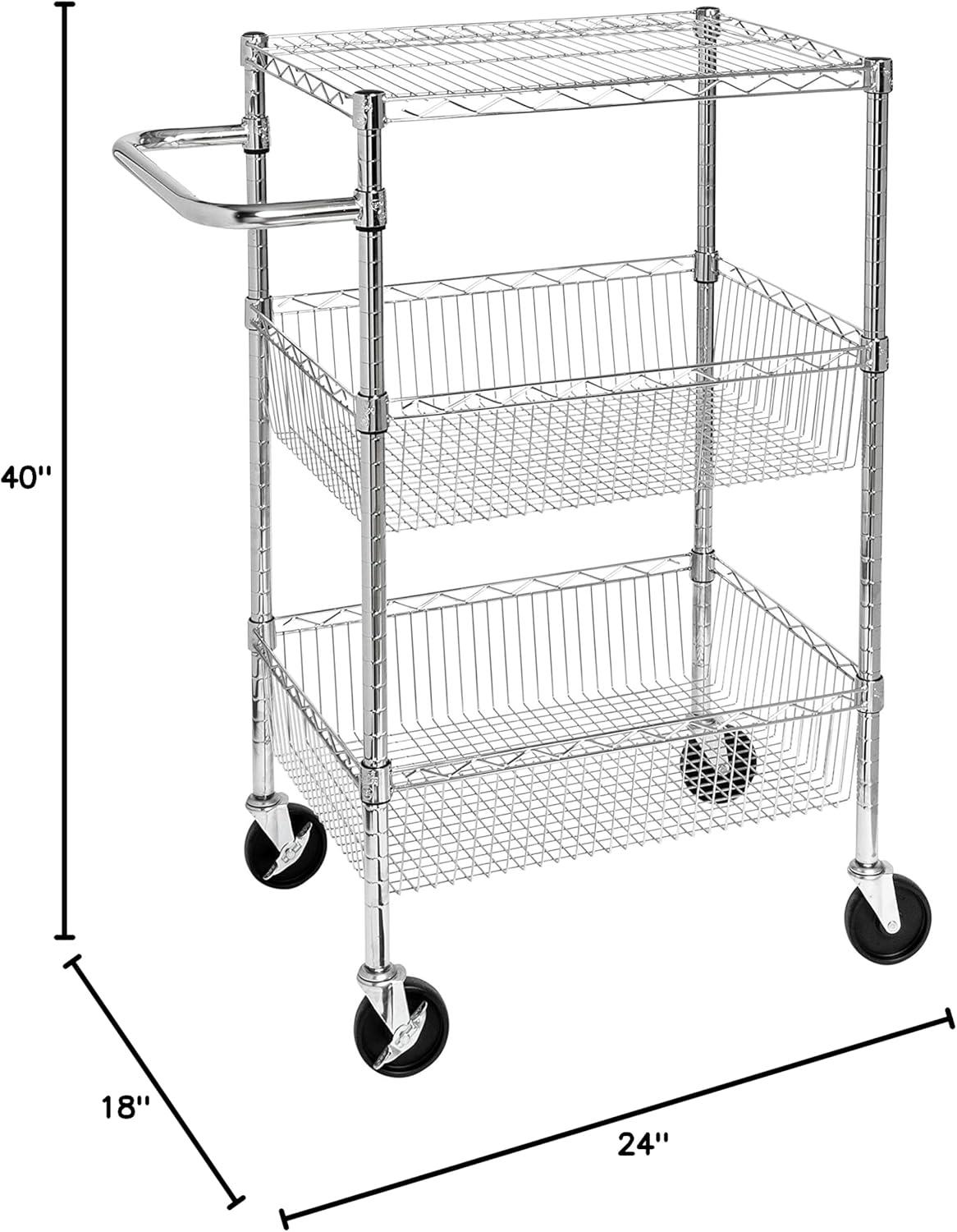 Chrome 3-Shelf Steel Utility Trolley with Locking Wheels