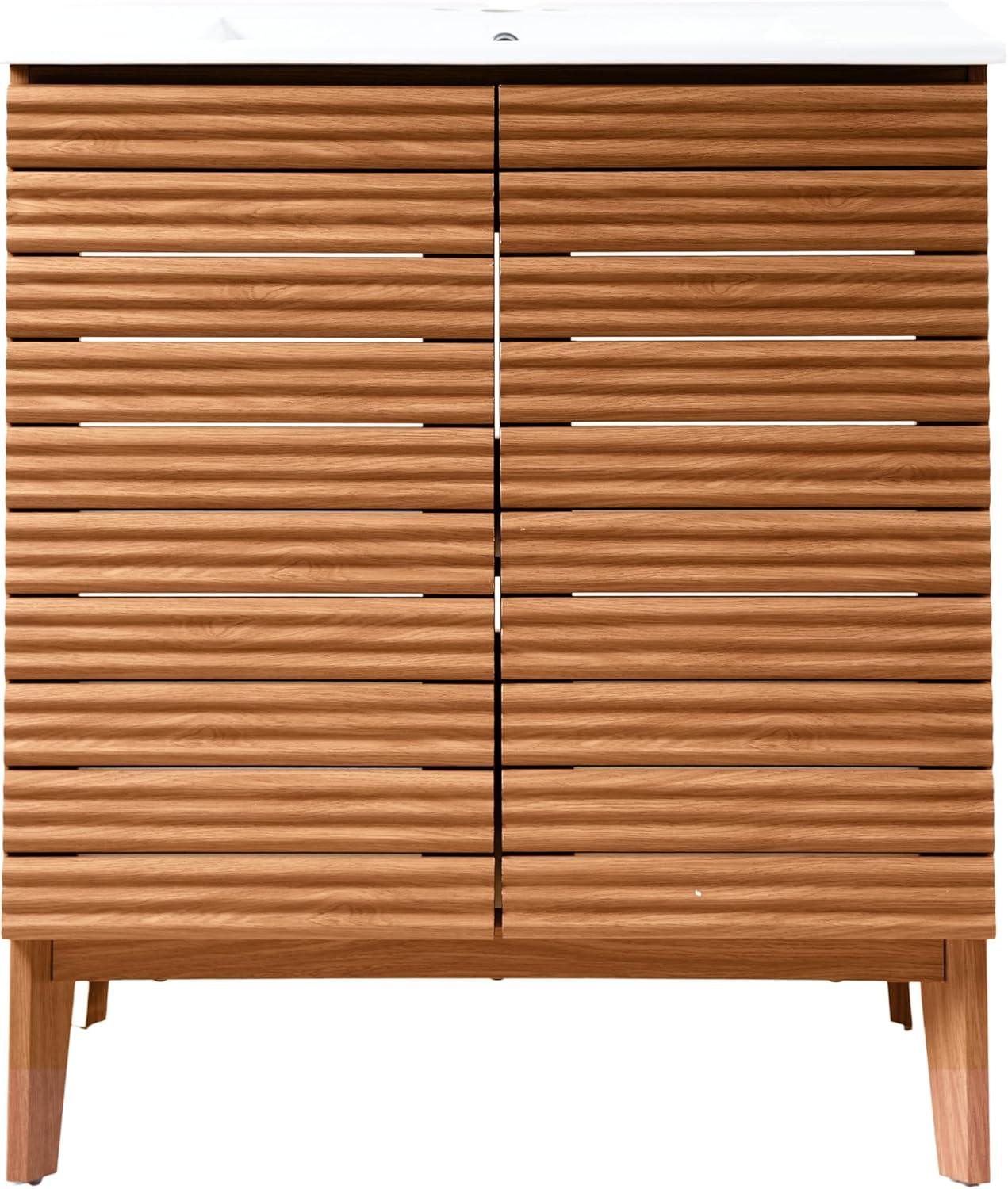 Calandre 30" Slat Modern Farmhouse 2-Shelf Bath Vanity Cabinet Only (Sink Basin not Included)
